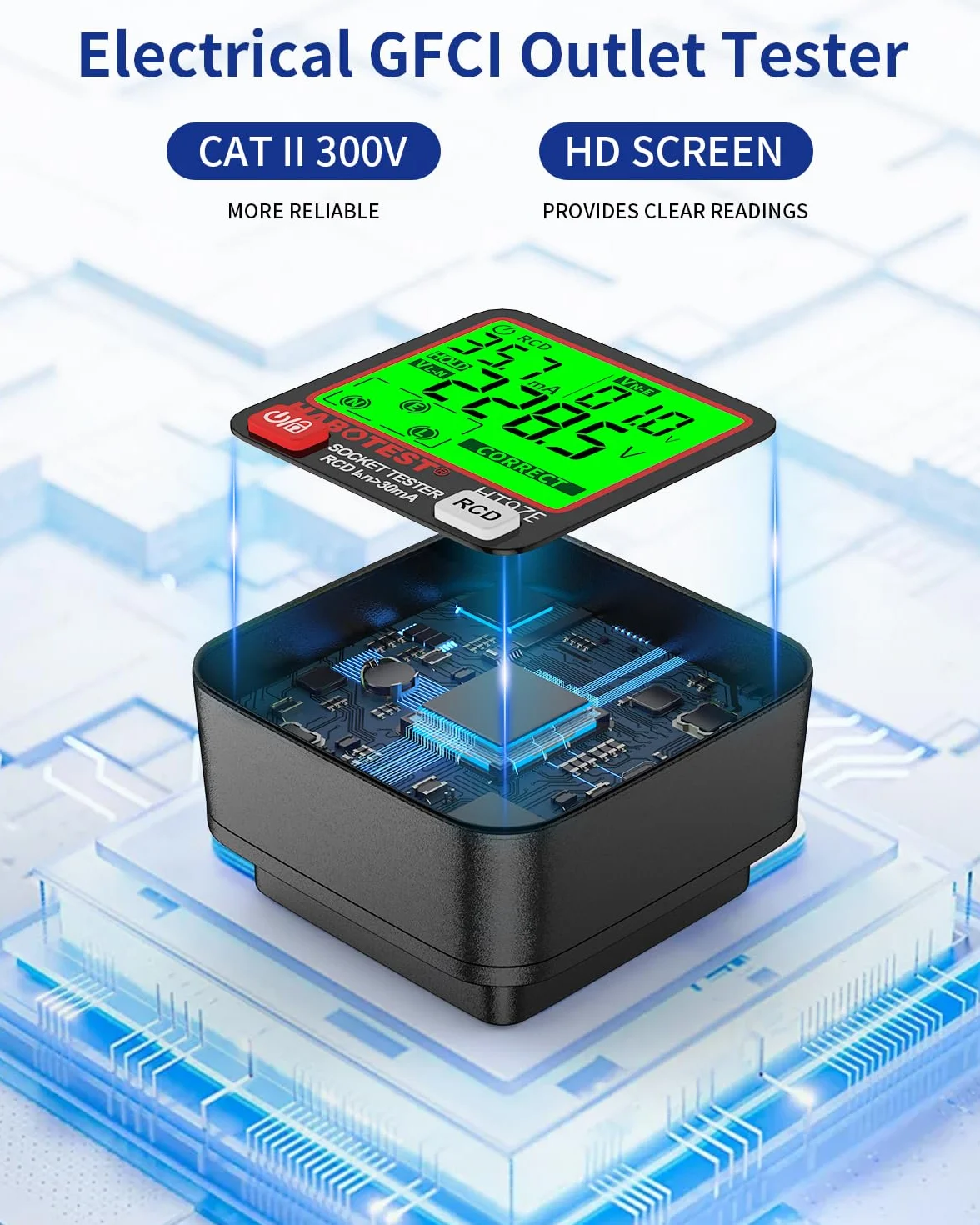 YOJOCK Wtyczka tester, Tester elektryczny RCD Plug z wyświetlaczem LCD, 6 typów diagnostyki usterek, badanie obwodu, wskazanie napięcia i częstotliwości, 30-260V (wtyczka UK)