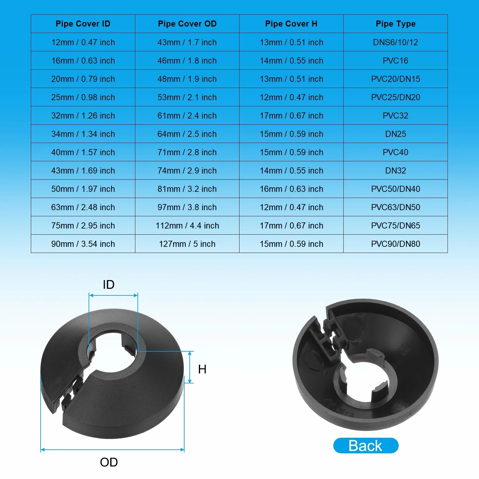 PATIKIL 6 szt. kołnierz osłona rury wodnej dekoracja plastikowa rozeta 0,98"/25 mm, czarna