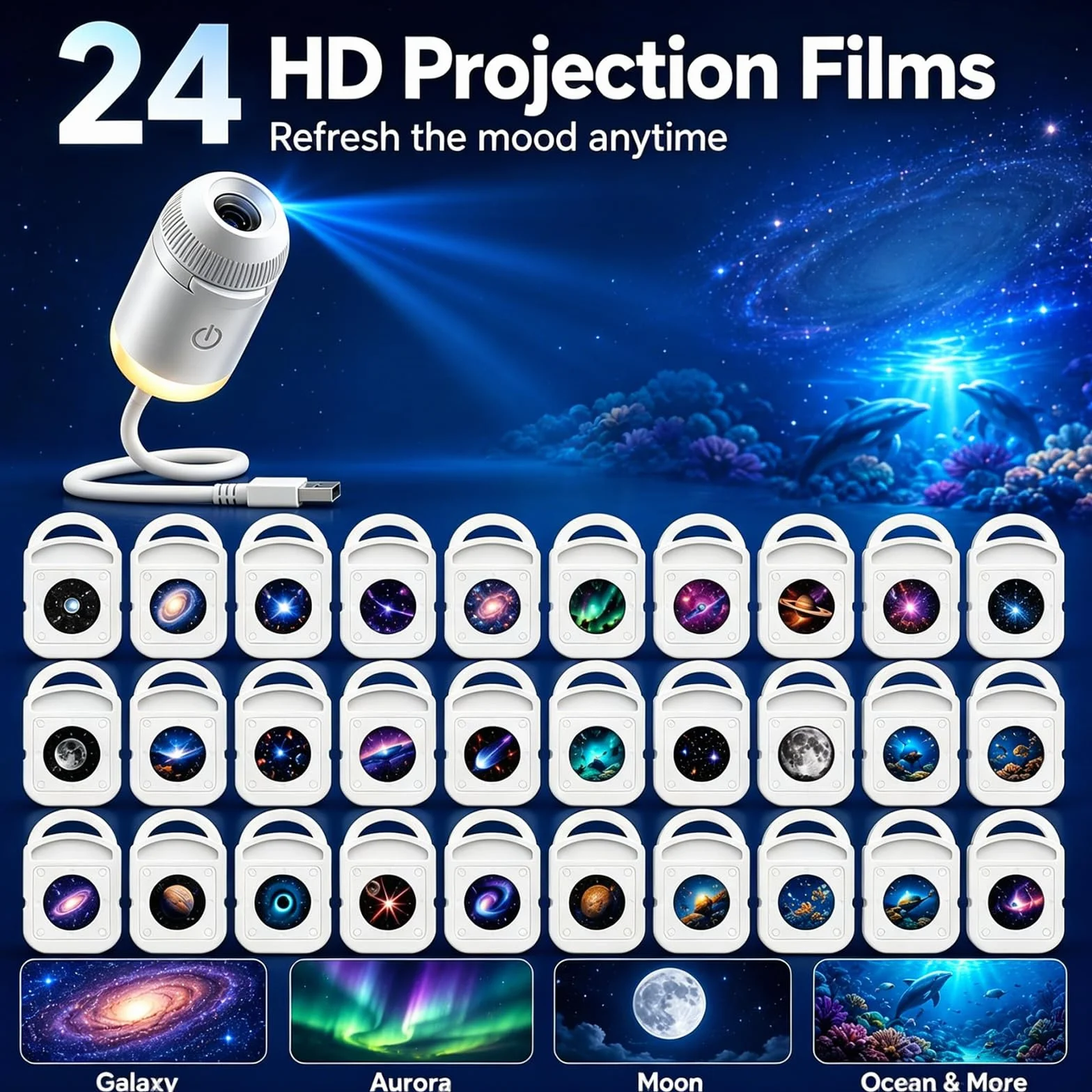 LMIX Galaxy, projektor nocny, 2 w 1, holograficzna gwiazda 5D, projektor Plug and Play, HD, gwiazda, inteligentne, dynamiczne projektory sufitowe, lampa 360°, kosmiczne gwiaździste niebo, projekcja