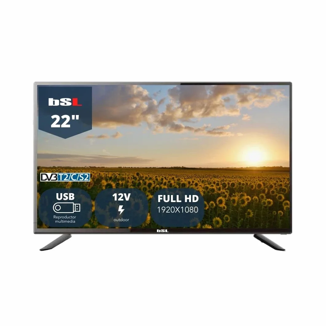 Telewizor 22" BSL-22112 V - LED - Odtwarzacz multimedialny USB - TDT2 (DVBT2) - Złącze HDMI - 1920X1080p - Klasa efektywności energetycznej F - Zasilanie 12 V i 220 V.