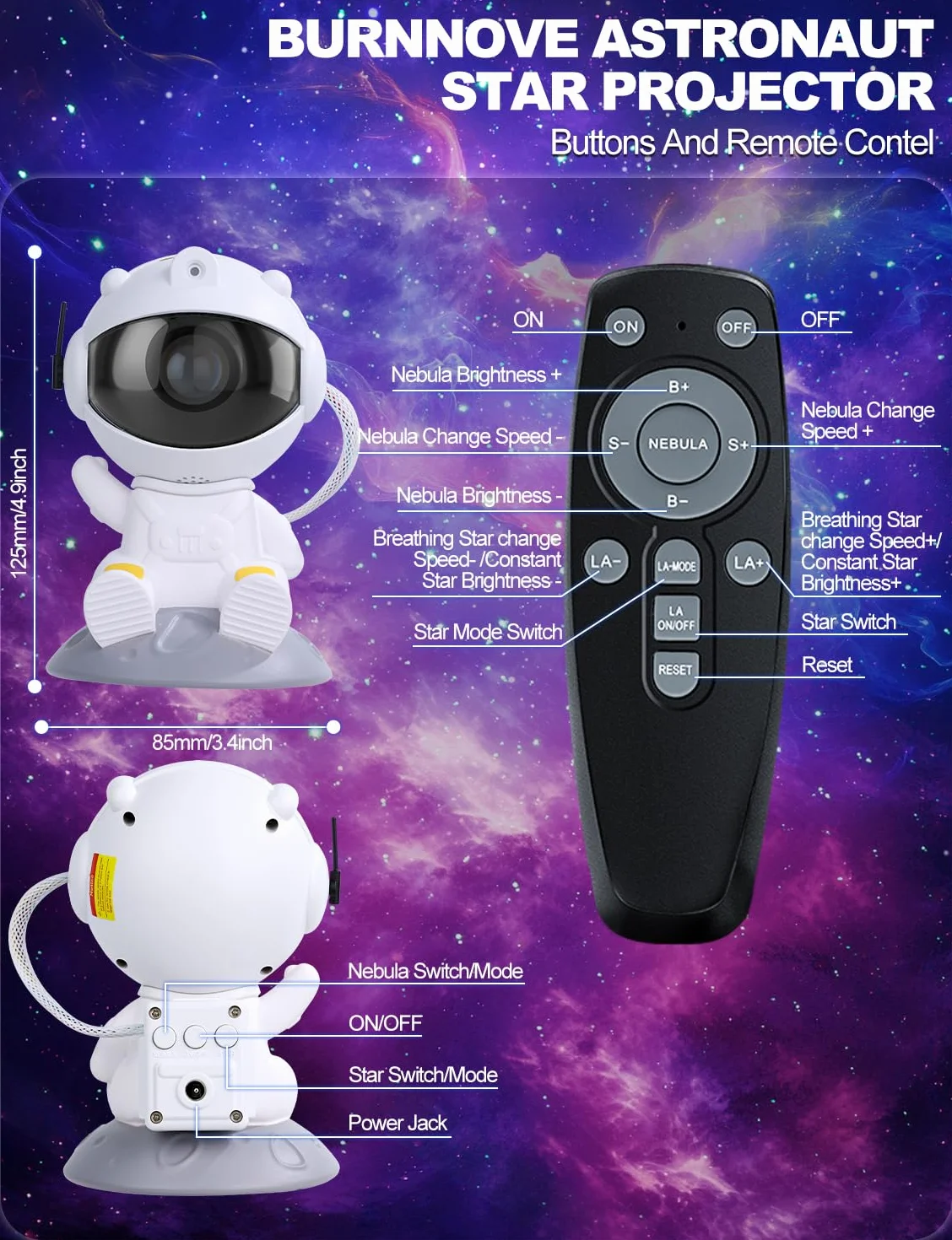 Astronaut Galaxy Star Projektor LED Star Night Light 360° Projektor HD Nebula Z Pilotem Nadaje się do dekoracji estetyki, przyjęć domowych, sypialni