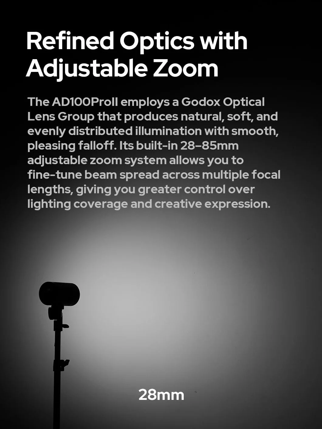 Godox AD100 Pro II 100 W lampa błyskowa z zestawem AK-R1, AD100PRO II 2,4 G TTL Flash, zoom 28-85 mm, 490 pełnych błysków, 0,01-1,5 s, recykling HSS 1/8000s, akumulator 2850 mAh, ładowanie USB-C, 16