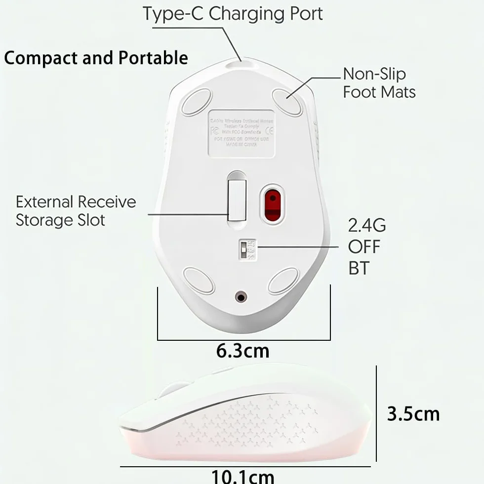 Mysz bezprzewodowa Dual Mode 2,4G USB Bluetooth Ergonomiczna Regulowane DPI 800/1200/1600
