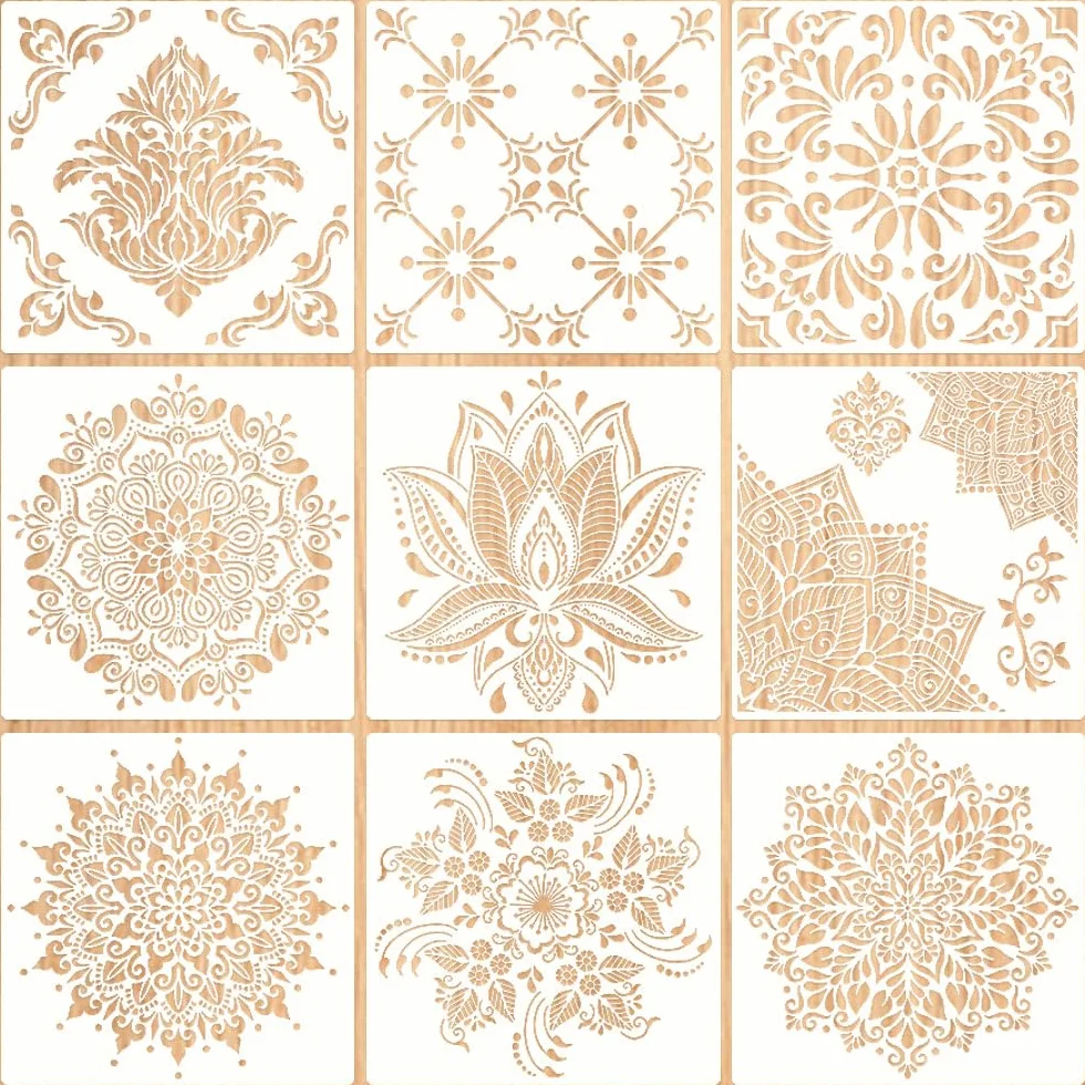 9 sztuk szablonów mandali do malowania 30 x 30 cm duży szablon do malowania ścian mandali szablony wielokrotnego użytku plastikowe szablony do rysowania dla majsterkowiczów ściany meble wystrój