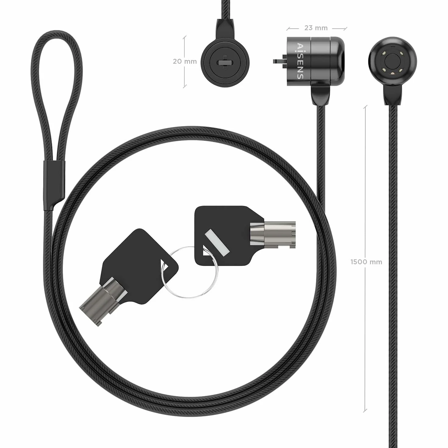 Aisens Kabel zabezpieczający ASLK-D40K04-BK 1,5 m