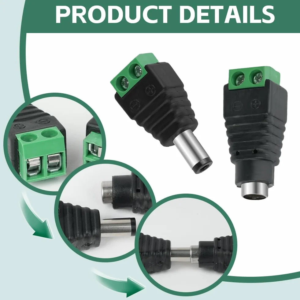 AXFEE 12 sztuk DC 5,5 mm 2,1 mm wtyk DC adapter Plug Jack Connector do kamery CCTV LED