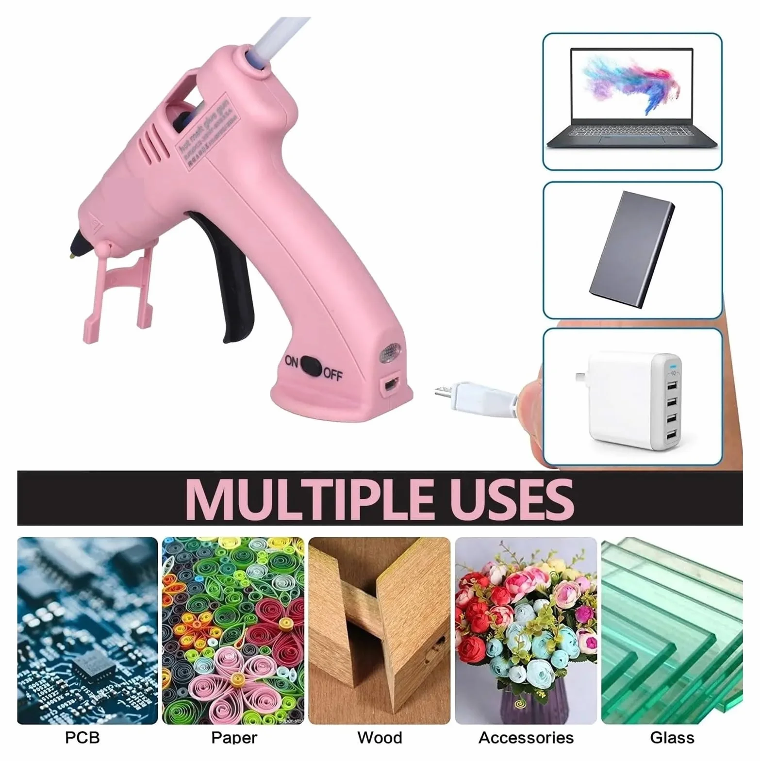 Bezprzewodowy Pistolet Do Klejenia Na Gorąco Dziecko Rękodzieło Domowe Naprawy DIY Użyj Kleju W Sztyfcie 7 Mm Bezprzewodowy Pistolet Do Klejenia 3,6 V 2000 MAh 60 Min Czas Użytkowania Szybkie Nagrzewa
