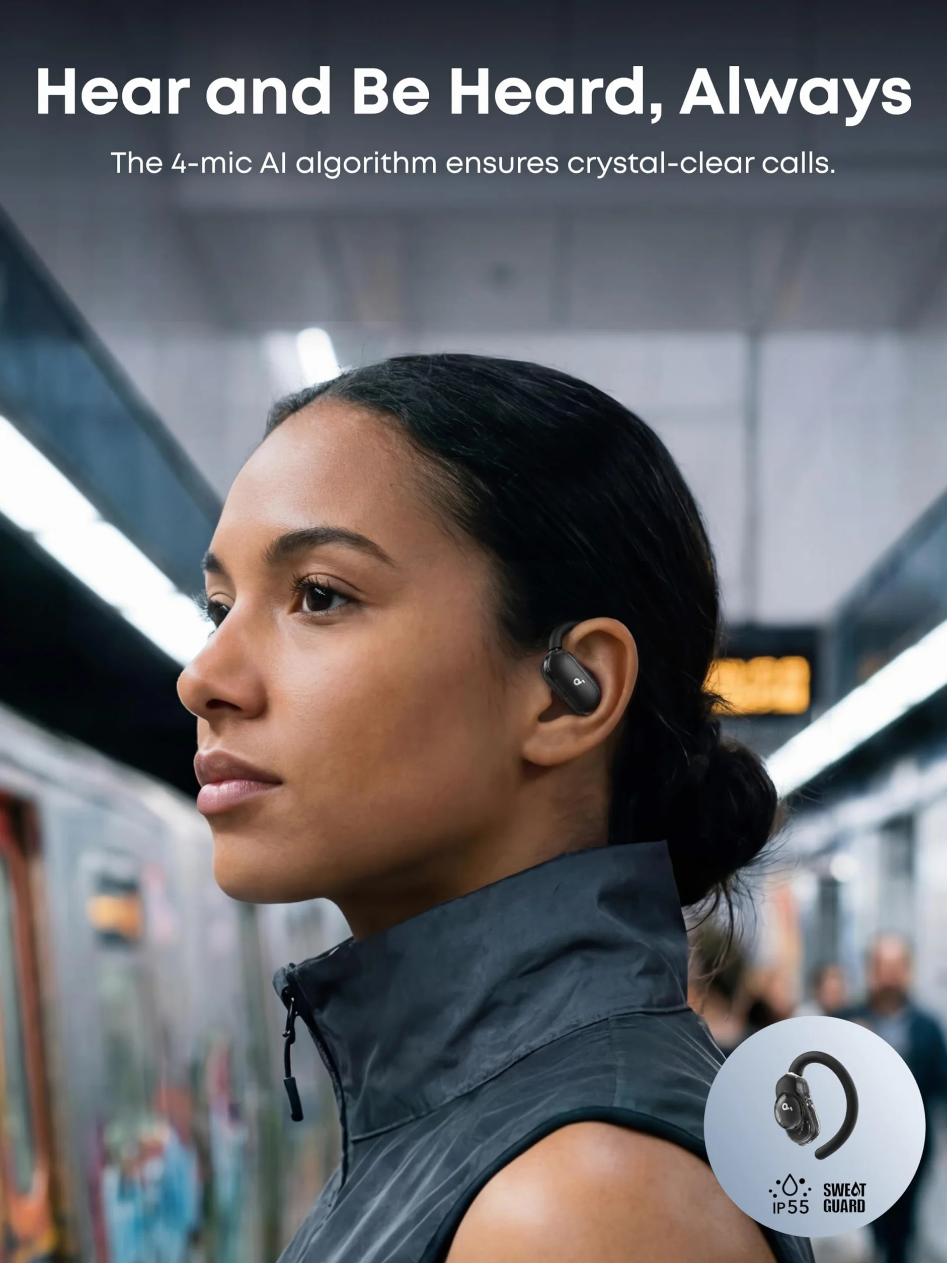 Soundcore V40i firmy anker, słuchawki open-ear, krystalicznie czysta konstrukcja, bogatszy bas, IP55, 21H odtwarzania, wyraźne połączenia AI, Bluetooth 5.4, sterowanie aplikacją (czarny)