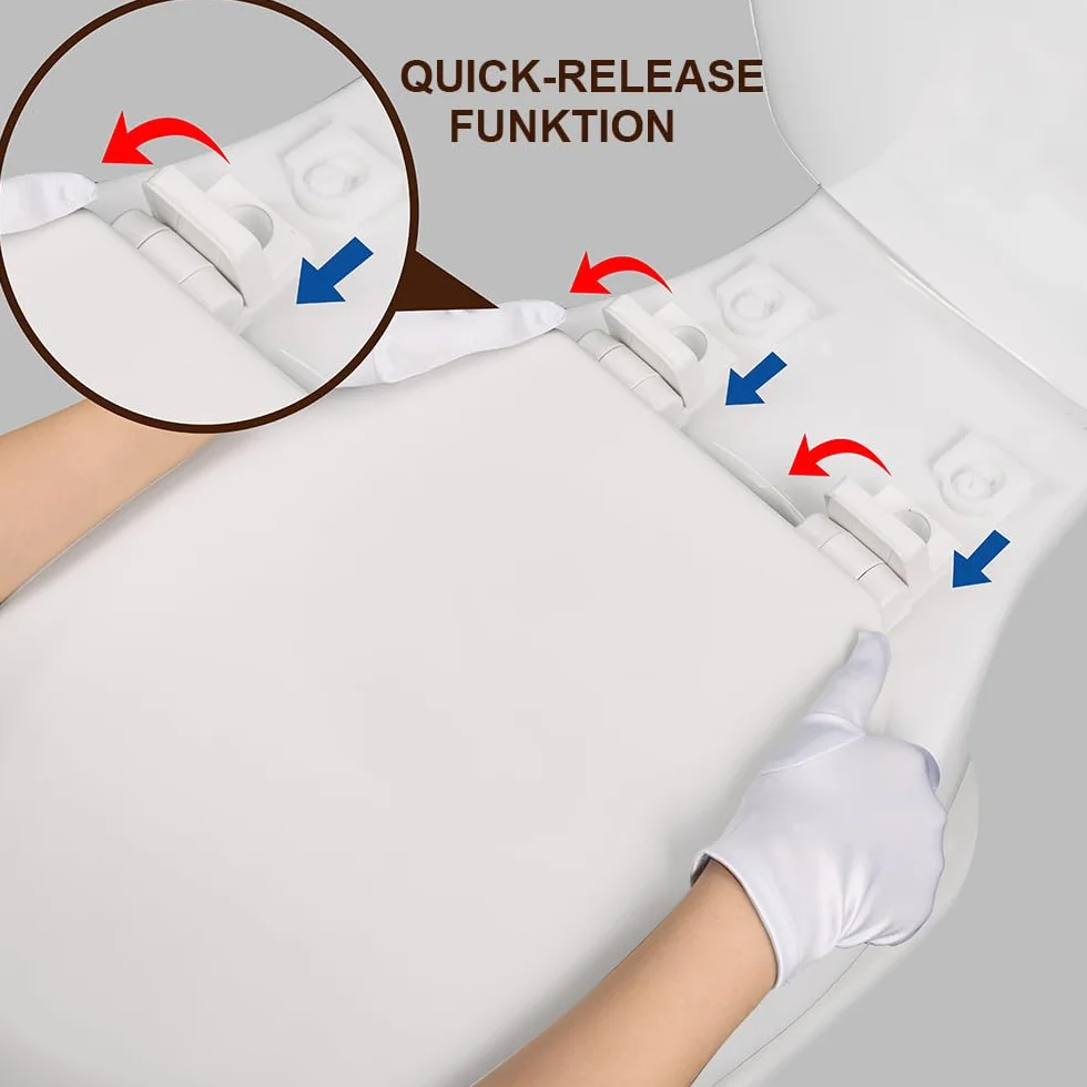 Deska sedesowa z drewnianym rdzeniem, kolor biały matowy – Soft-Touch i ultra gładka (bez skórki pomarańczowej), wolnoopadająca i szybkie zapięcie (Easy-Clean), kształt O, rozstaw otworów 155 mm