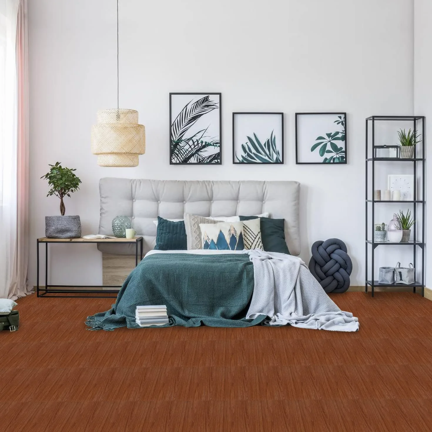 Sonnewelt Wykładzina podłogowa z PCW, samoprzylepna, ok. 5 m², 55 płytek, podłoga winylowa, antypoślizgowa, wodoodporna, 30 x 30 cm, laminat, deski winylowe, do ogrzewania podłogowego, kolor drewna, rysunek słojów drewna