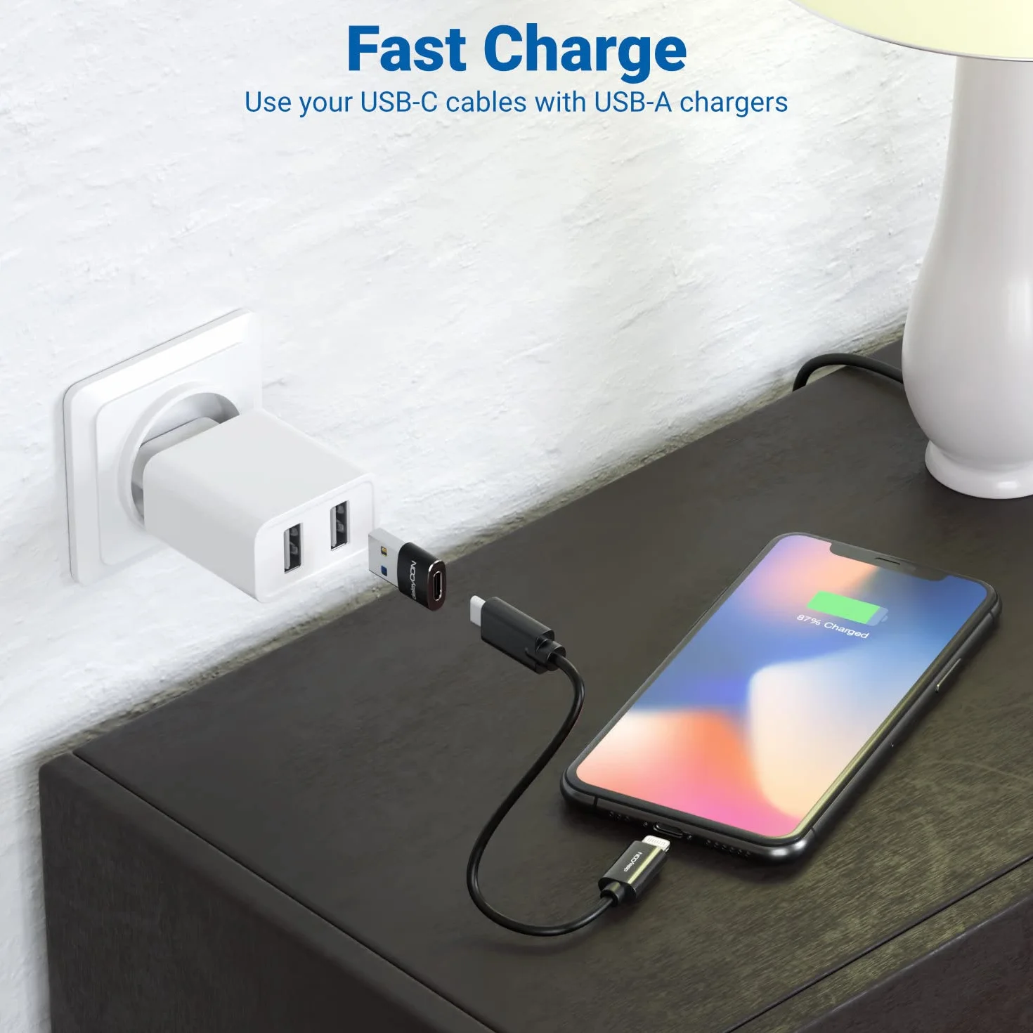 deleyCON Adapter USB C (2 Sztuki) Gniazdo USB-C do Wtyczki USB-A - do Ładowania Kabla Danych Ładowarka Power Bank - do iPhone 16 15, iPad, Airpods, Watch, Galaxy S25/S24, PC, Tablet, Notebook - Czarny