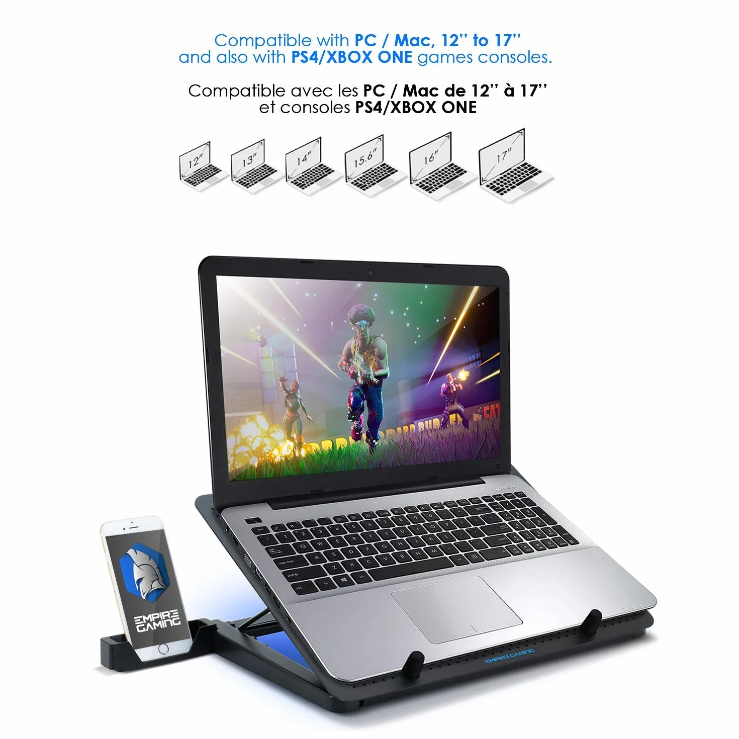 EMPIRE GAMING Turboost aluminium wentylator chłodzący do laptopa 12-17 cali 5 cichych wentylatorów niebieski LED USB