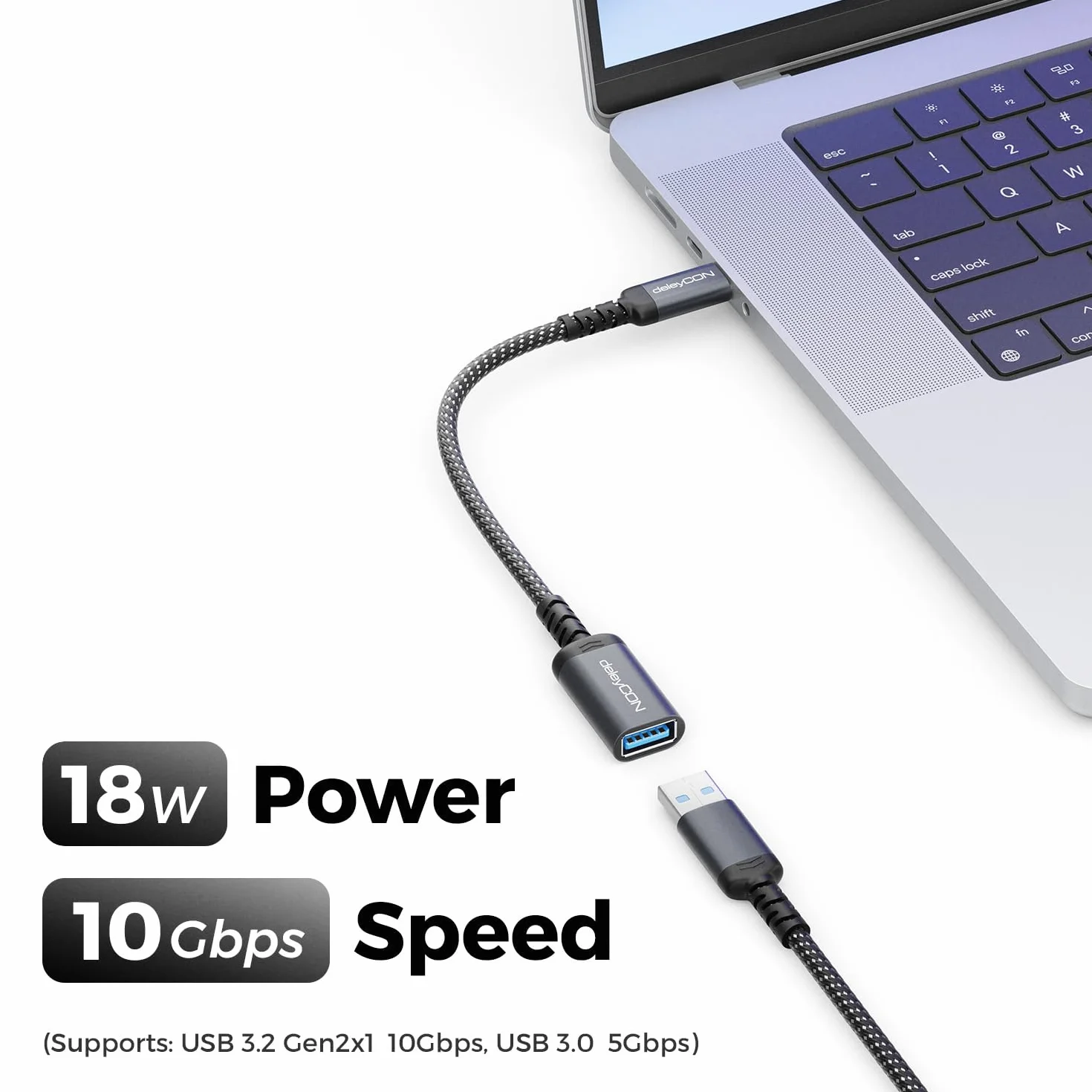 deleyCON 2x Adapter USB-C na USB 10 Gbps OTG - Wtyk Typ-C do Gniazda USB-A, Przewód - do iPhone 17/16/15 Air/Pro/Max, Galaxy S25/S24/S23, A56, A16, Tabletu, MacBooka, iMaca, iPada, Notebooka itp.