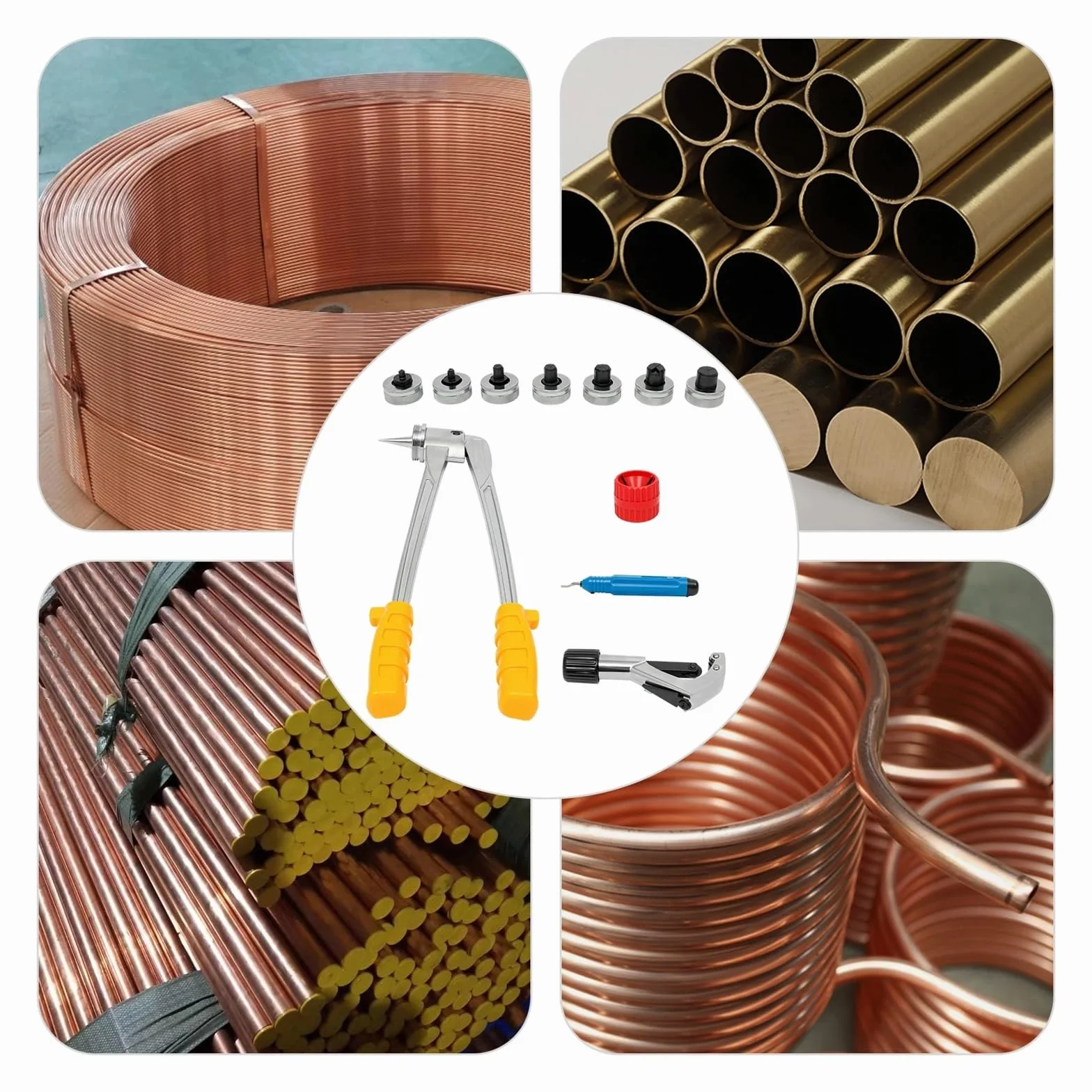 Zestaw szczypiec do rur rozprężnych 4-28 mm, 7 głowic miedzianych aluminiowych + narzędzie zaciskania skrzynek, niebieskie,Wysoka trwałość