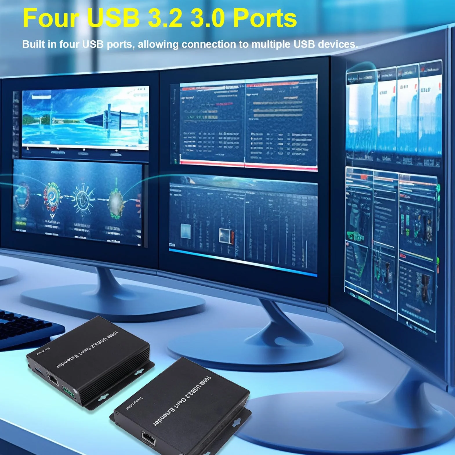 Jectse Extender USB 3.2 przez CAT6A 100m 4 Porty Transfer Danych 5 Gb