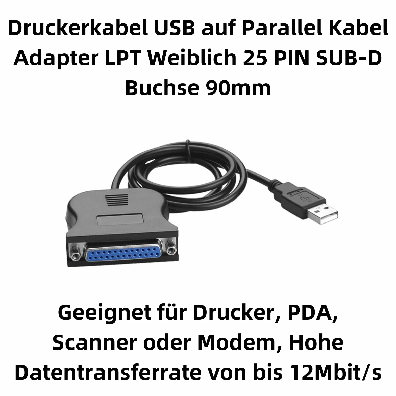 Kabel USB do drukarki C33, LPT żeński 25 PIN, 90 mm, 12 Mbit/s