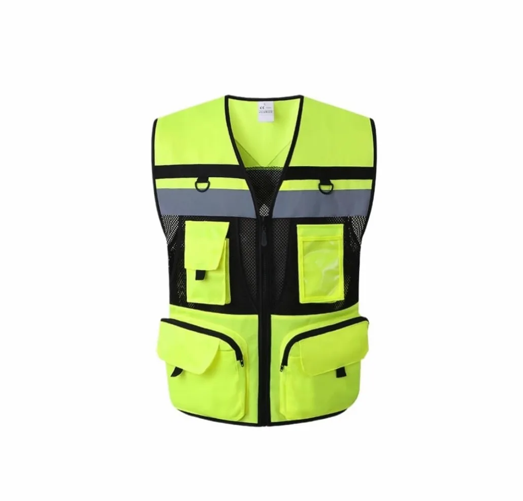 Odblaskowa Kamizelka Bezpieczeństwa Na Rowerze Kamizelka Odblaskowa Traffic Z Wieloma Kieszeniami, Nocna Kurtka Budowlana(Yellow,S)