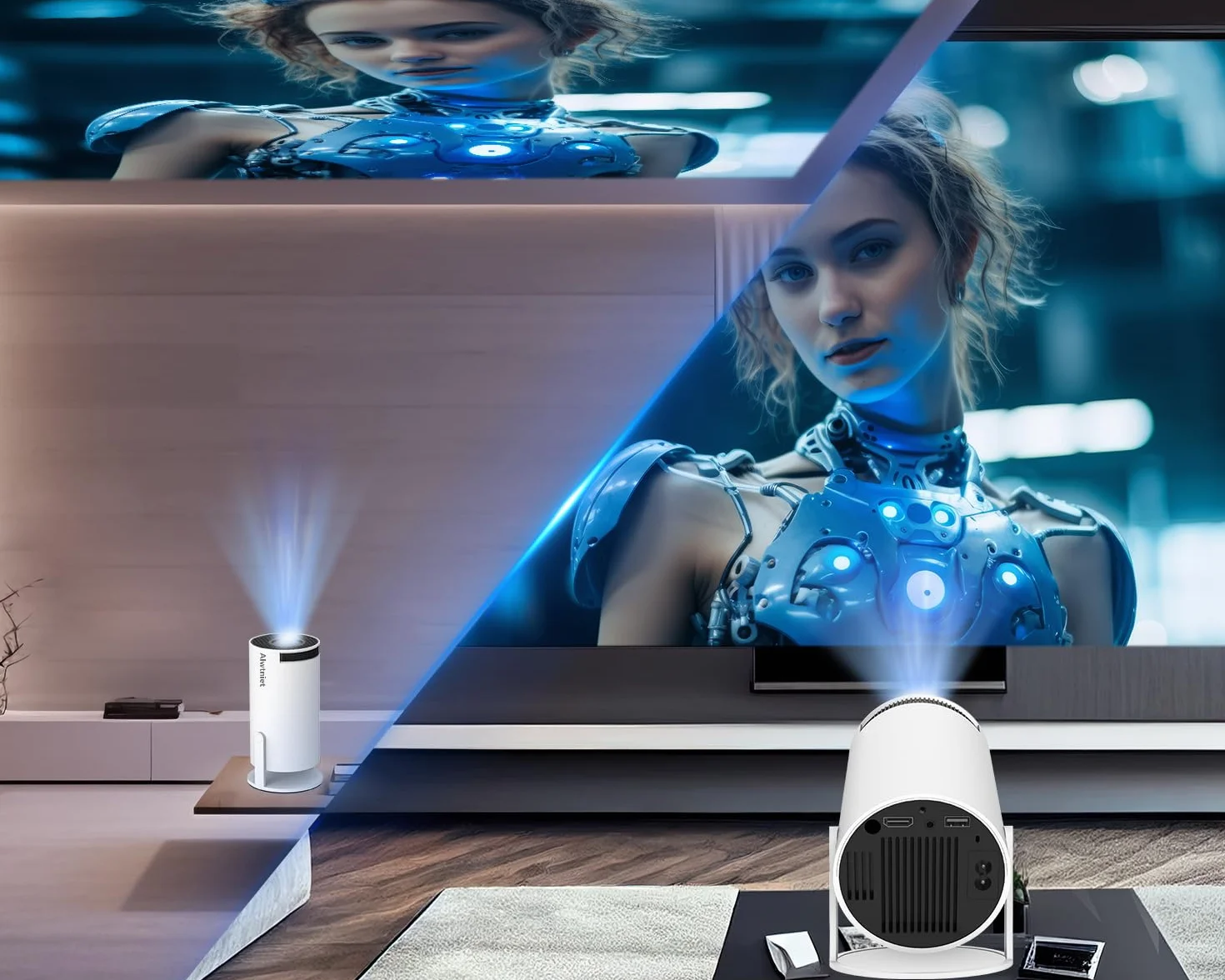 Projektor 4K Full HD Smart 200ANSI 8000 l, Android 11.0 5G WiFi 6 BT 5.0, automatyczna korekcja trapezowa, obracany 180°