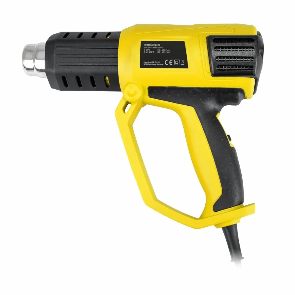 TROTEC Pistolet na gorące powietrze HyStream 2000 – Opalarka poziomy temperatury 50 °/ 650 °, 2000 W – Zabezpieczenie przed przegrzaniem, wyświetlacz LCD, do usuwania farby, lutowania, obkurczania