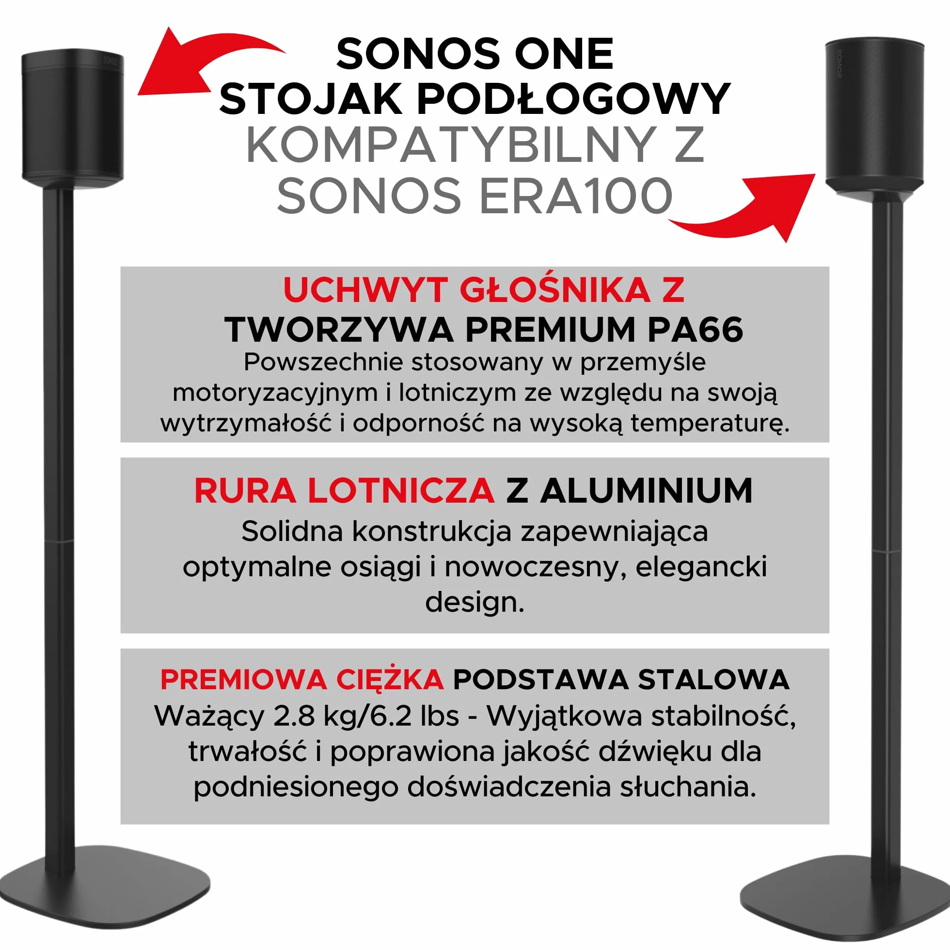 ERA100 Stojak na Podłogę Czarny 2szt Kompatybilny z Sonos One Play:1 One Gen 2 One SL ERA 100 Sound Bass UK Zestaw podwójny