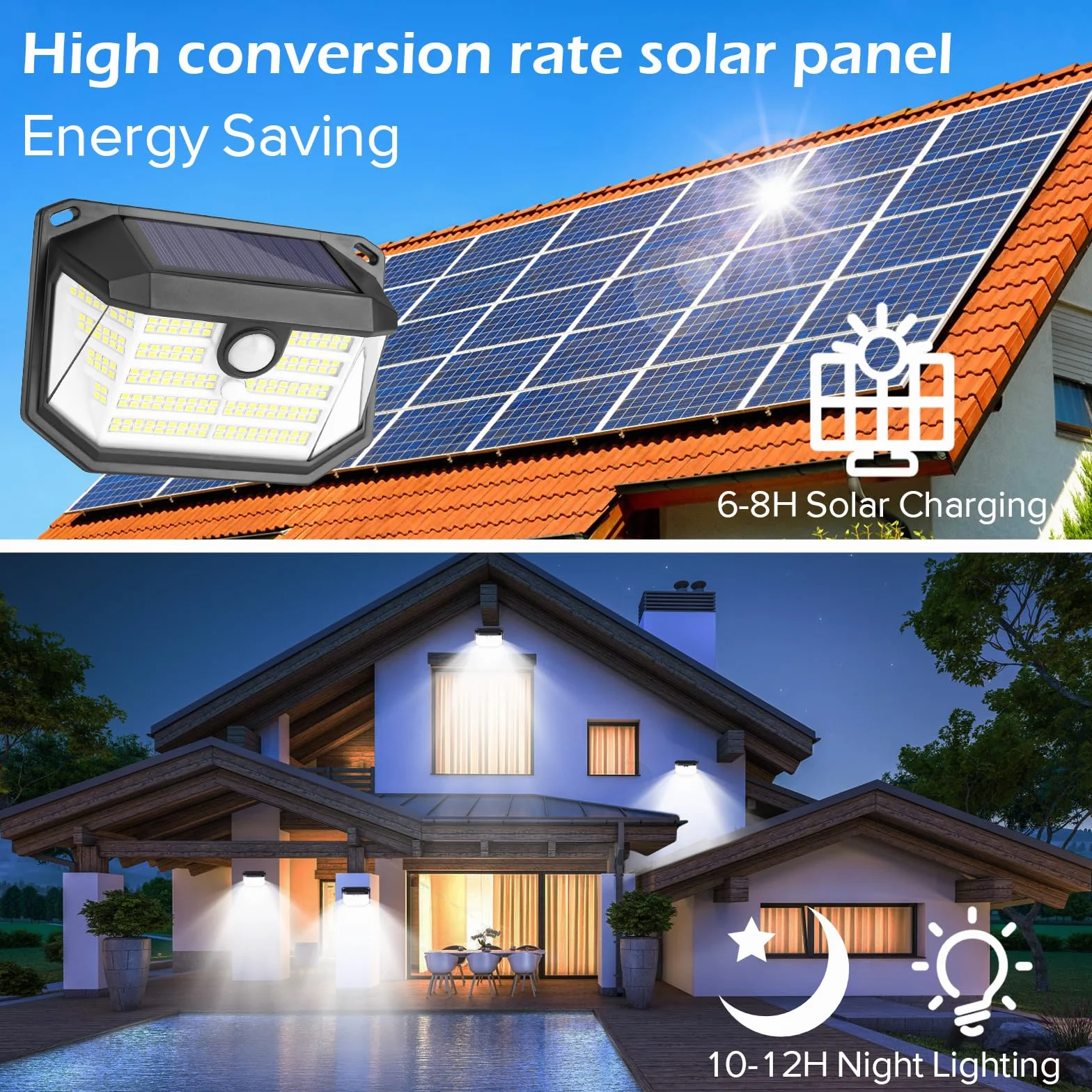 Solarna lampa zewnętrzna z czujnikiem ruchu, 230 diod LED, 3 tryby pracy, lampa solarna do użytku na zewnątrz, IP65, wodoszczelna lampa solarna do ogrodu, garażu, na zewnątrz (2 sztuki)