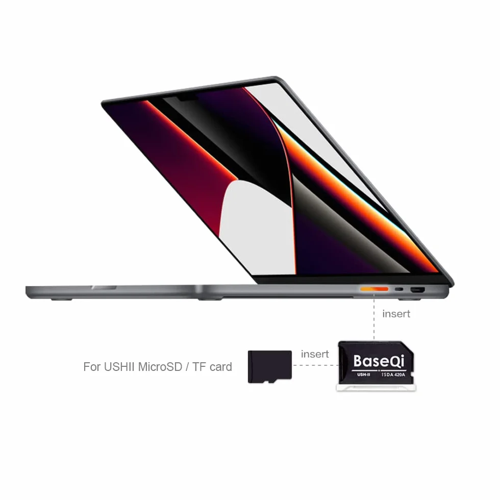 BASEQI UHS-II aluminiowy adapter microSD do MacBook Pro 14 i 16 cali 2021 M1