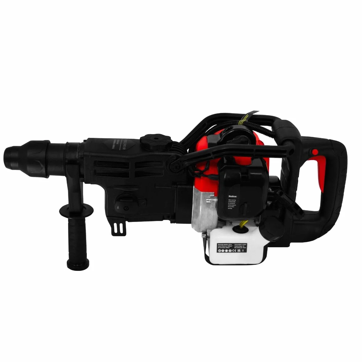 T-Mech Wiertarka udarowa napędzana benzyną 2-suwowa 1 kW obrotowy wyłącznik dłutowanie rozbiórka młotek udarowy 37,7 cm³/zestaw narzędzi i tłuszcz