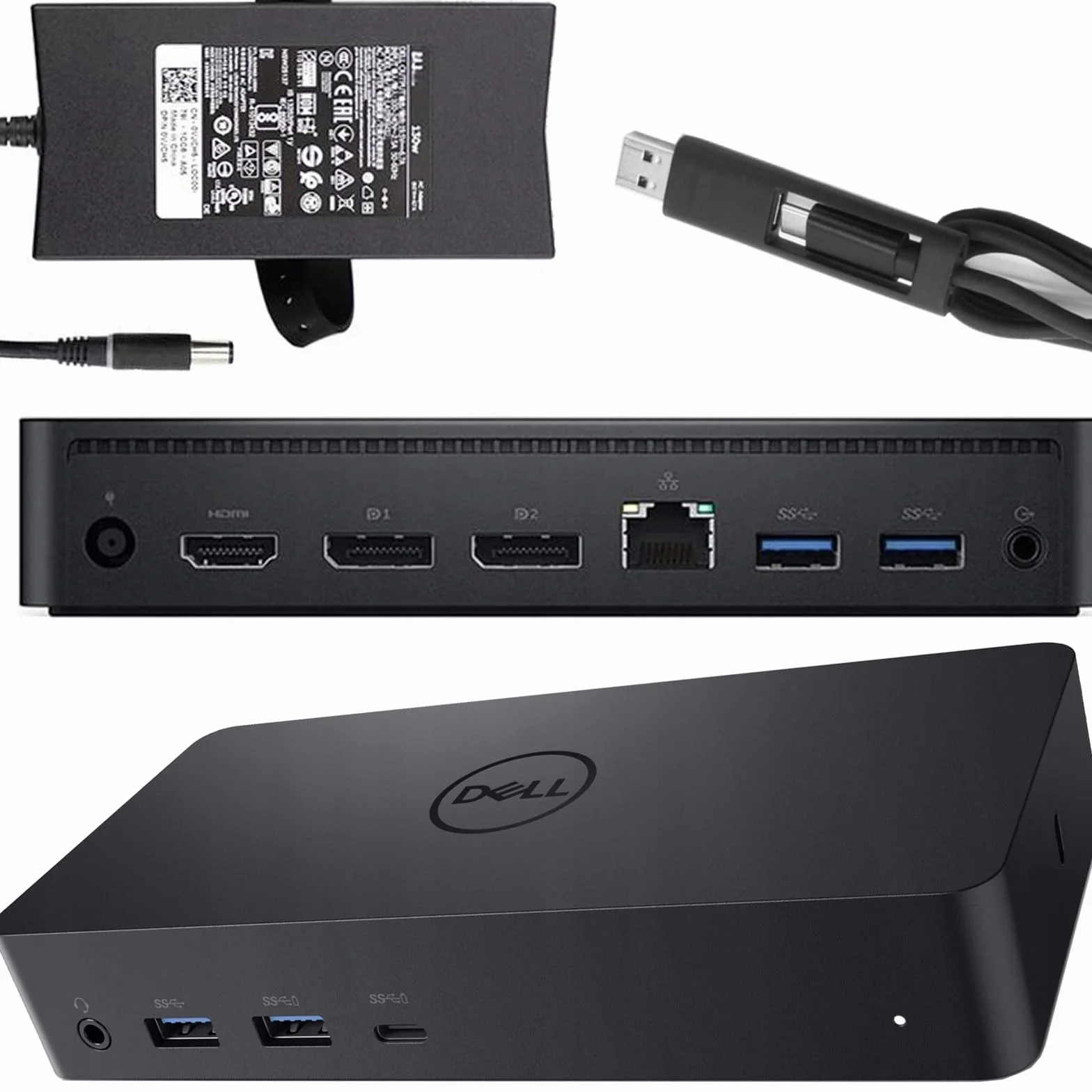 Dell D6000 USB-C Triple Station dokująca, 4K, UHD 5K, USB 3.0, Gigabit Ethernet, 130W zasilacz, Ładowanie 65W