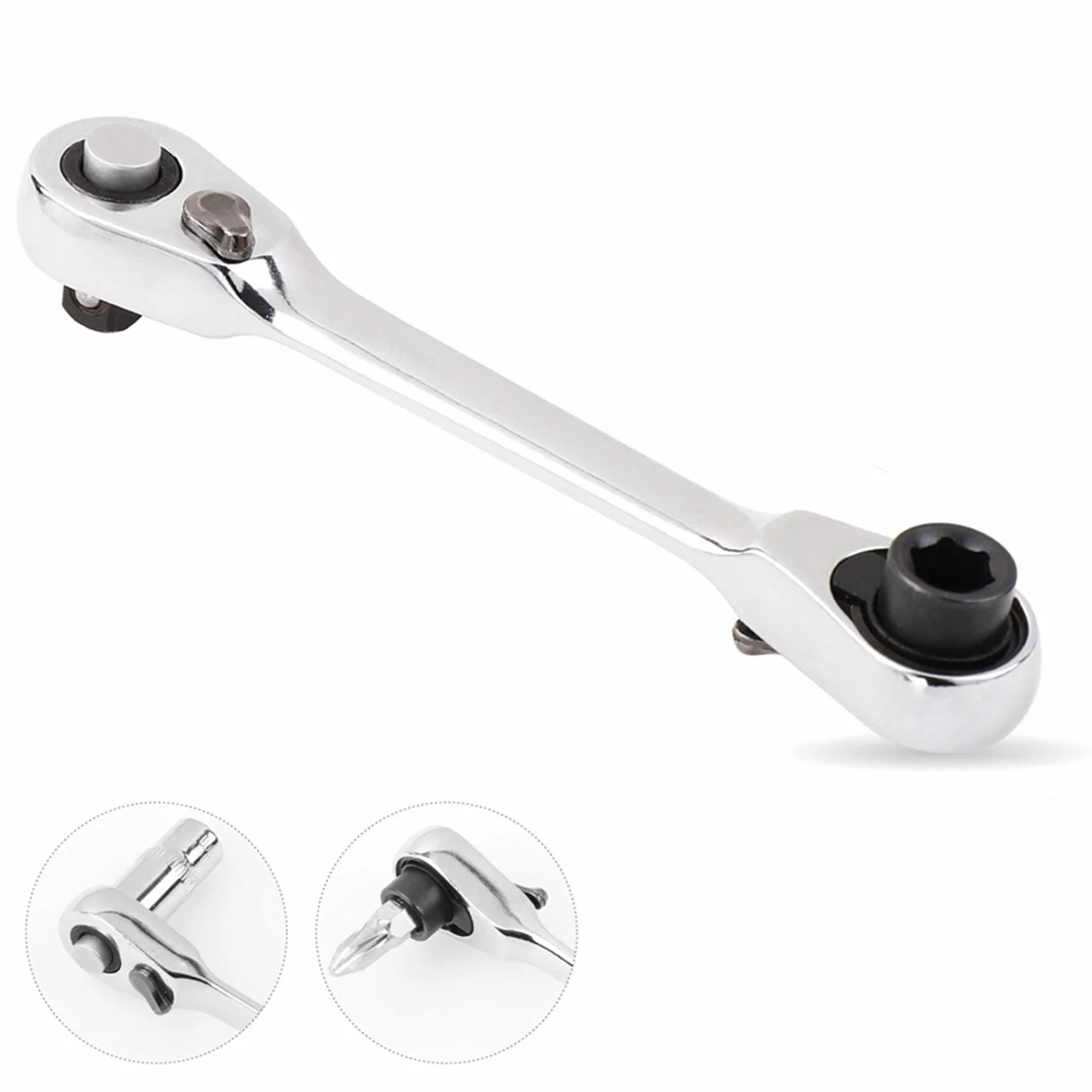 1/4 Inch Mini Podwójny klucz grzechotnikowy 72 Gniazdo napędu zębowego i śrubokręt Bit Grzechotnik Zestaw rotatora 5 stopni Szybka instalacja Akcesoria grzechotnikowe Narzędzie Srebrne