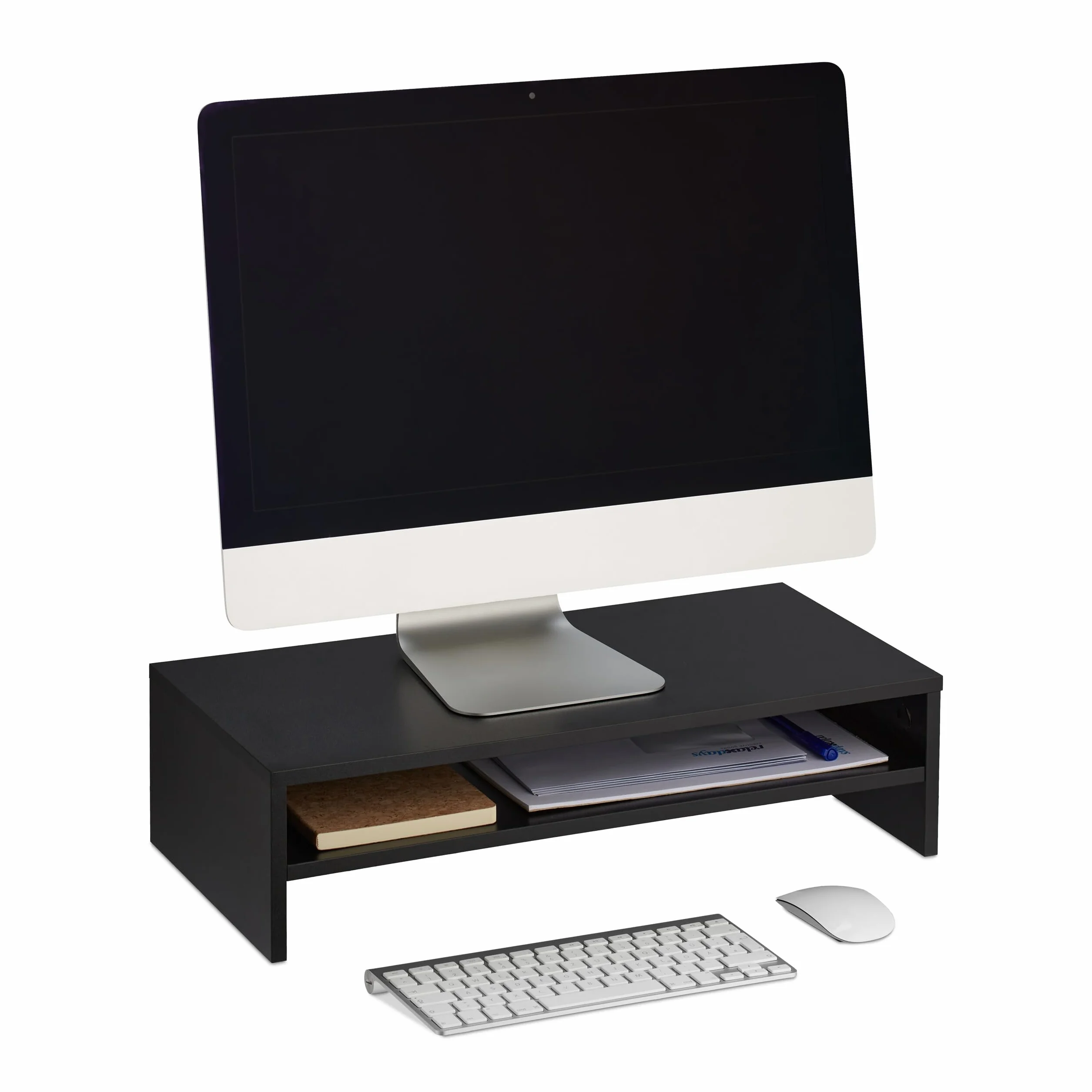 Relaxdays Stojak na monitor 54x25,5x14,5 cm czarny płyta pilśniowa