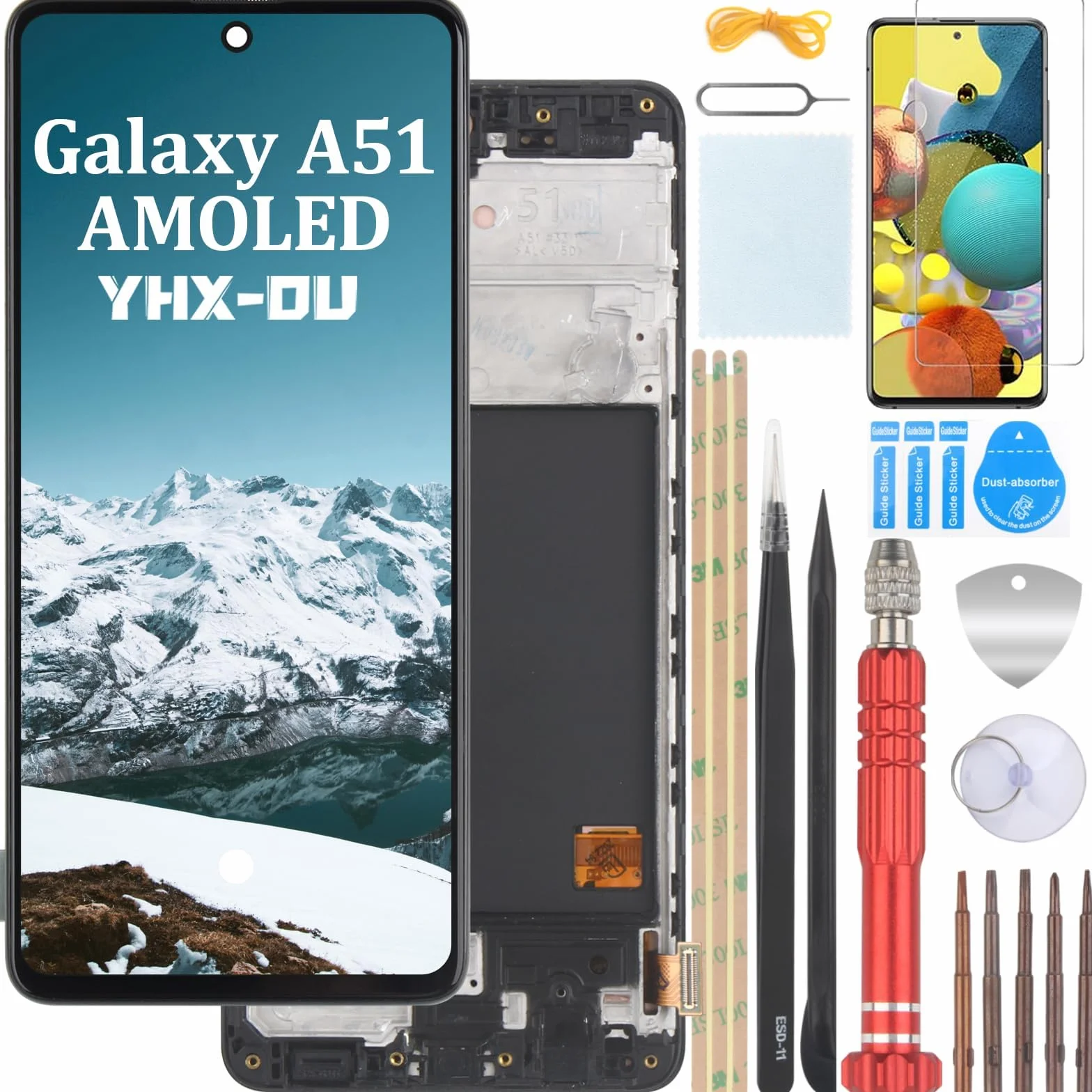 Ekran AMOLED 6,5" do Samsung Galaxy A51 4G SM-A515F Pełny dotykowy LCD z ramką i folią ochronną