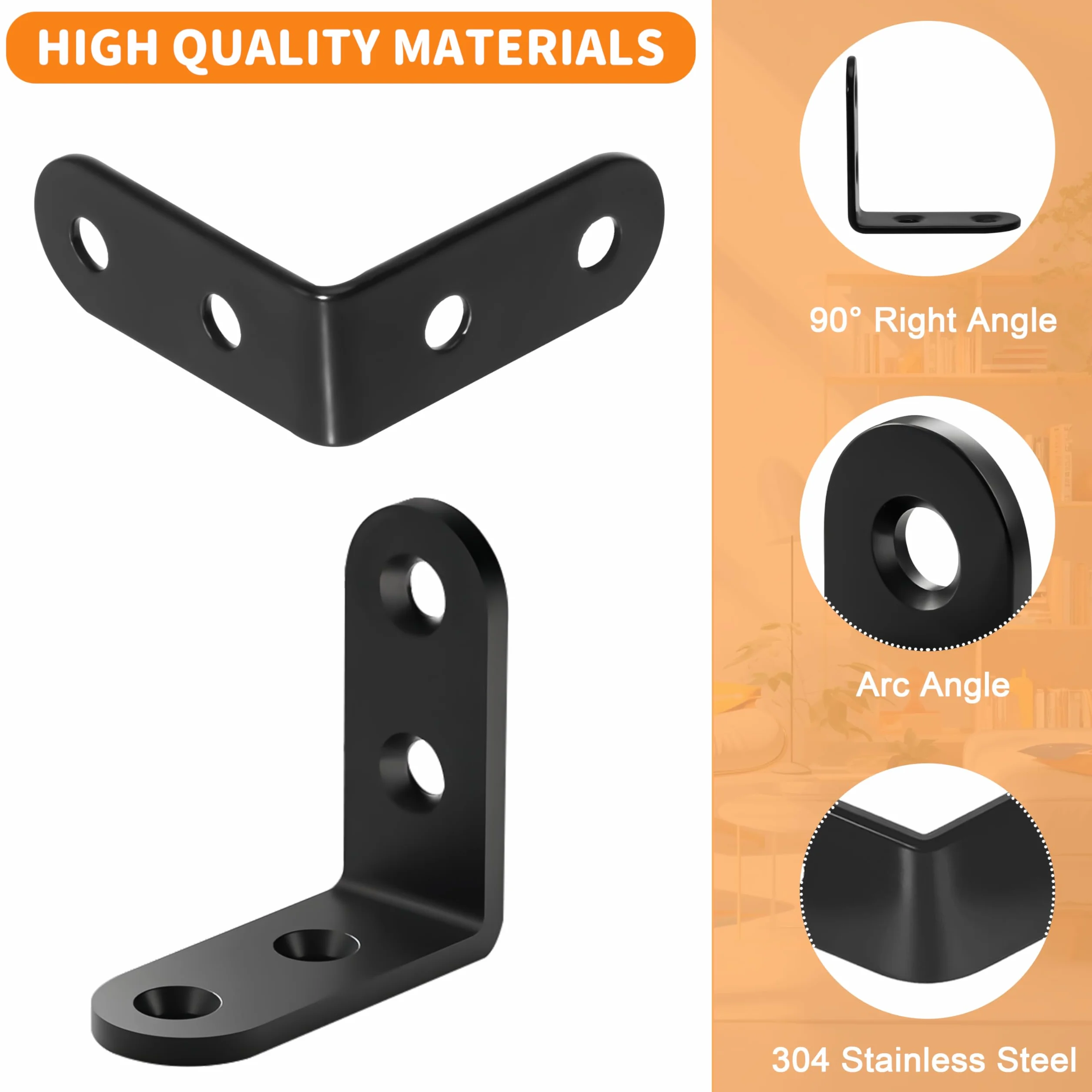 Łączniki kątowe 20 sztuk kątowników metalowych 90 stopni ze śrubami, 50 x 50 mm, kątowniki kątowe w kształcie litery L, do wzmocnienia i naprawy mebli, czarne