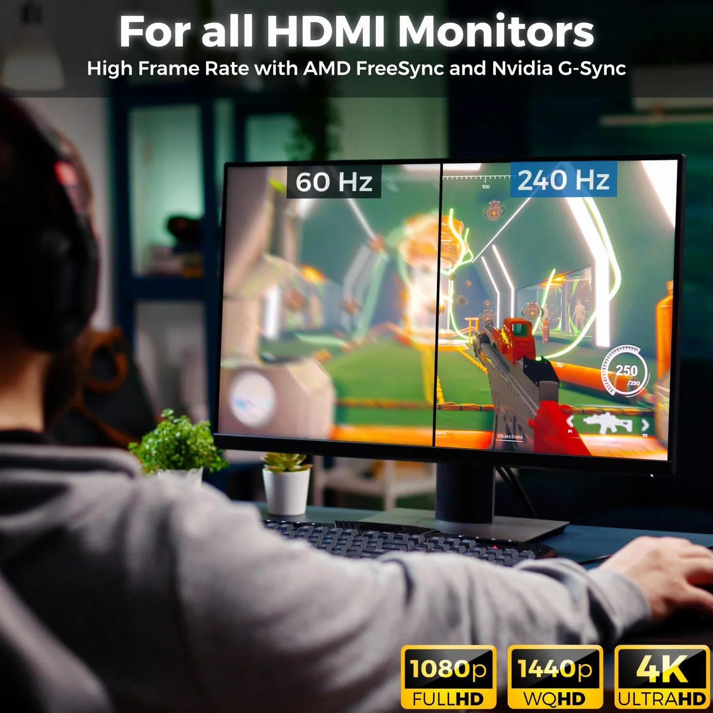 deleyCON Adapter 4K DisplayPort do HDMI 4K 60Hz 1080P WQHD 165Hz