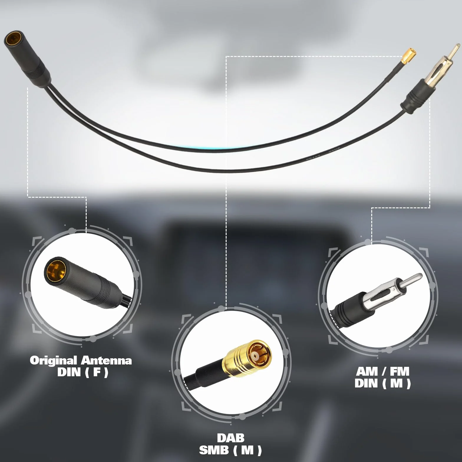 Eightwood Rozdzielacz DAB antenowy SMB RG174 30 cm do AM/FM DAB+ Radio Pioneer Clarion Alpine