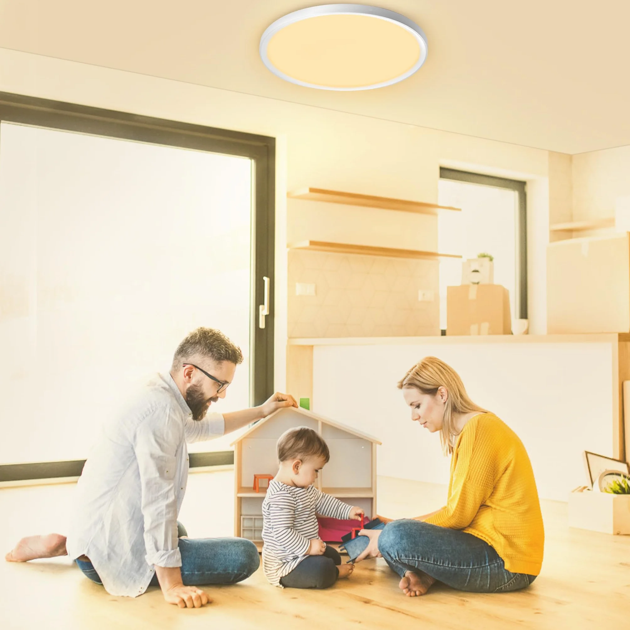 AufuN Lampa sufitowa LED, płaska, okrągła, ciepła biel, 72 W, 3000-4000 K, IP44, wodoodporna, nowoczesna lampa łazienkowa, lampa kuchenna do kuchni, łazienki, sypialni, korytarza, piwnicy, Ø 45 cm