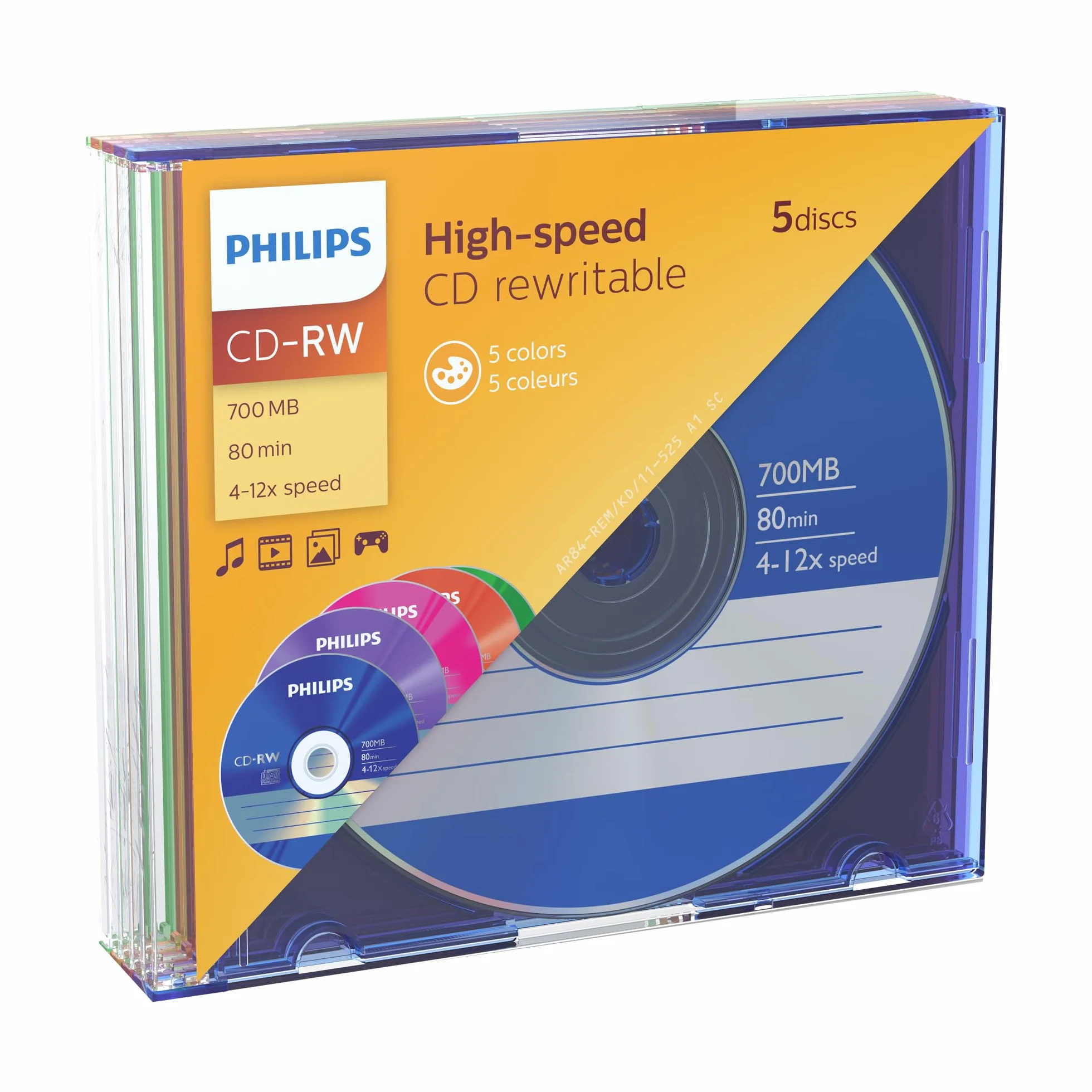 Philips CD-RW 700 MB 80 min 4-12x prędkość 5 szt. Slim Case