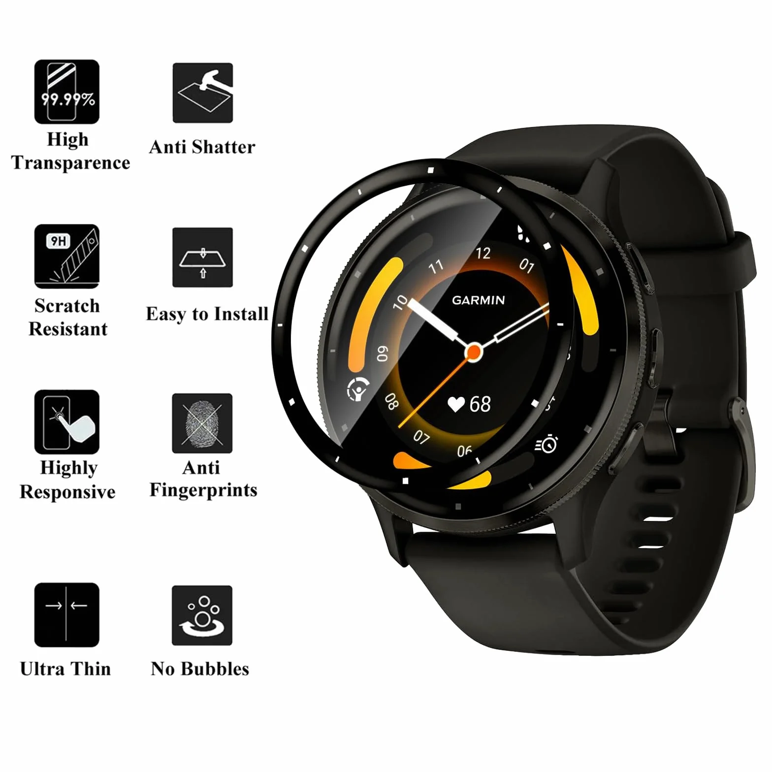 [4 sztuki ochraniacz ekranu kompatybilny z Garmin Venu 3 45 mm, pełne pokrycie 3D, twardość 9H, odporna na zarysowania, bez pęcherzyków powietrza, folia ochronna HD