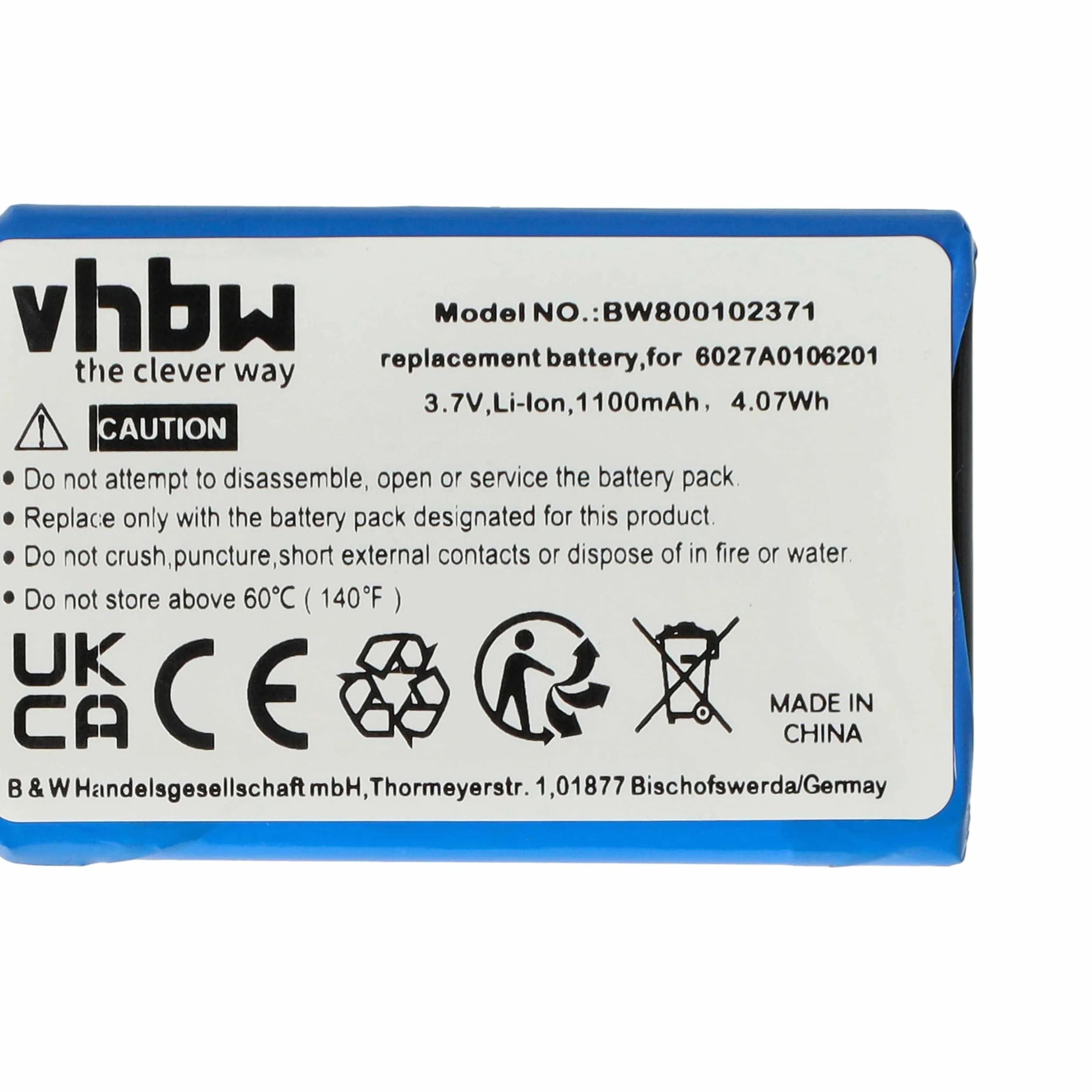 vhbw 1 x bateria kompatybilna z nawigacją Tomtom Go 6200, 6100, 6250, 4FL60 GPS Navigation Navi (1100 mAh, 3,7 V, litowo-jonowa)