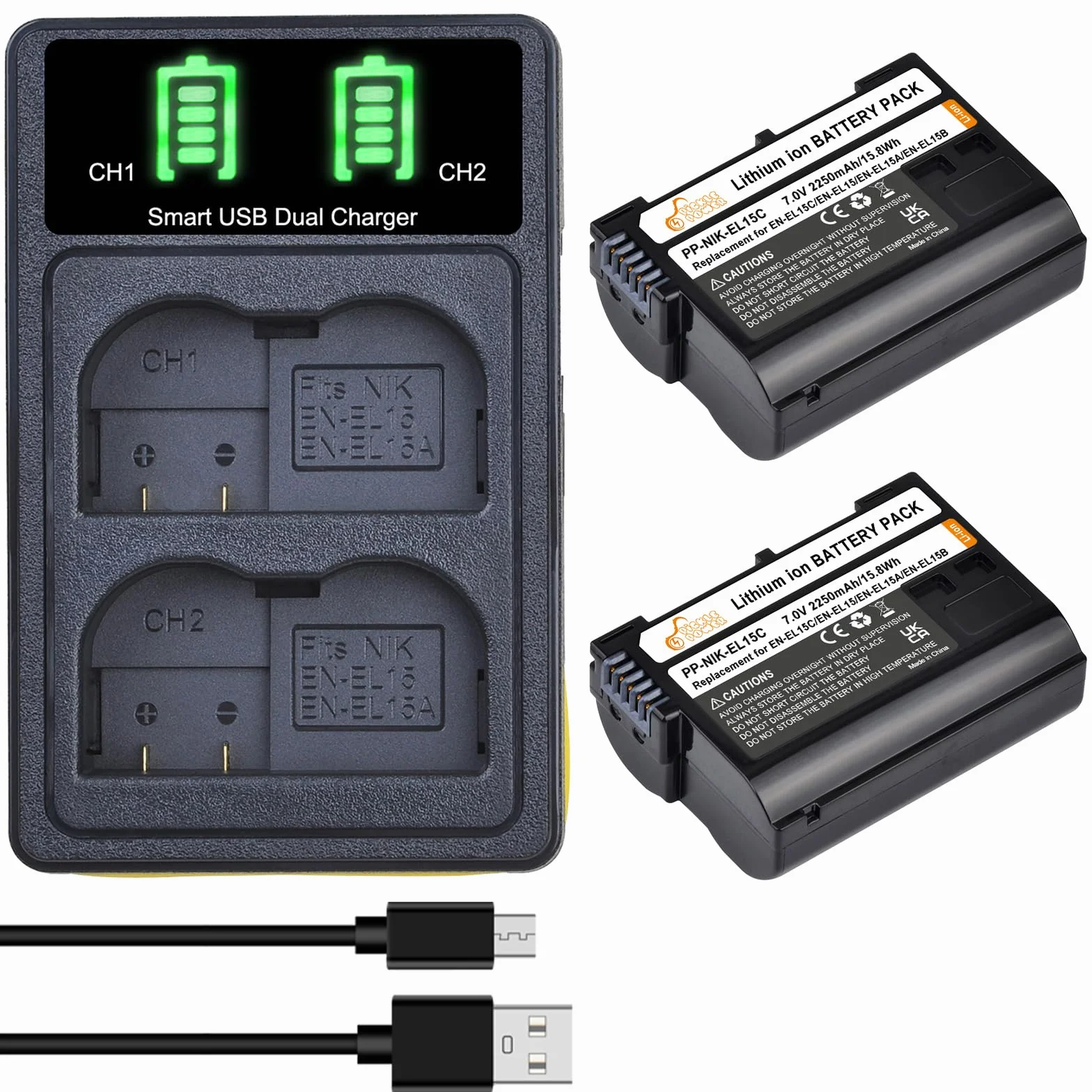 Pickle Power EN-EL15 EN-EL15C Akumulator i ładowarka LED Dual dla Nikon Z8, Z7 II, Z6 II, D850
