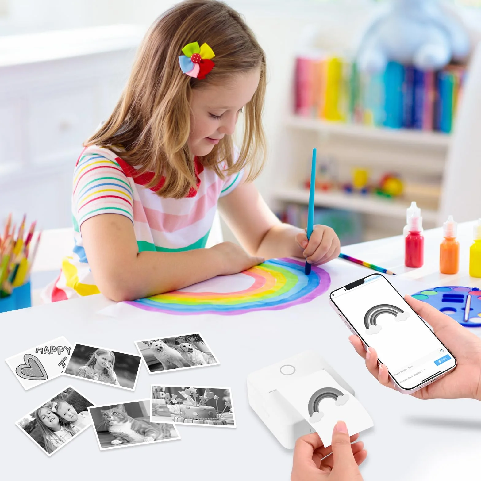 GuKKK Mini drukarka fotograficzna bezprzewodowa termiczna Bluetooth 13 rolek papieru 5 kredek