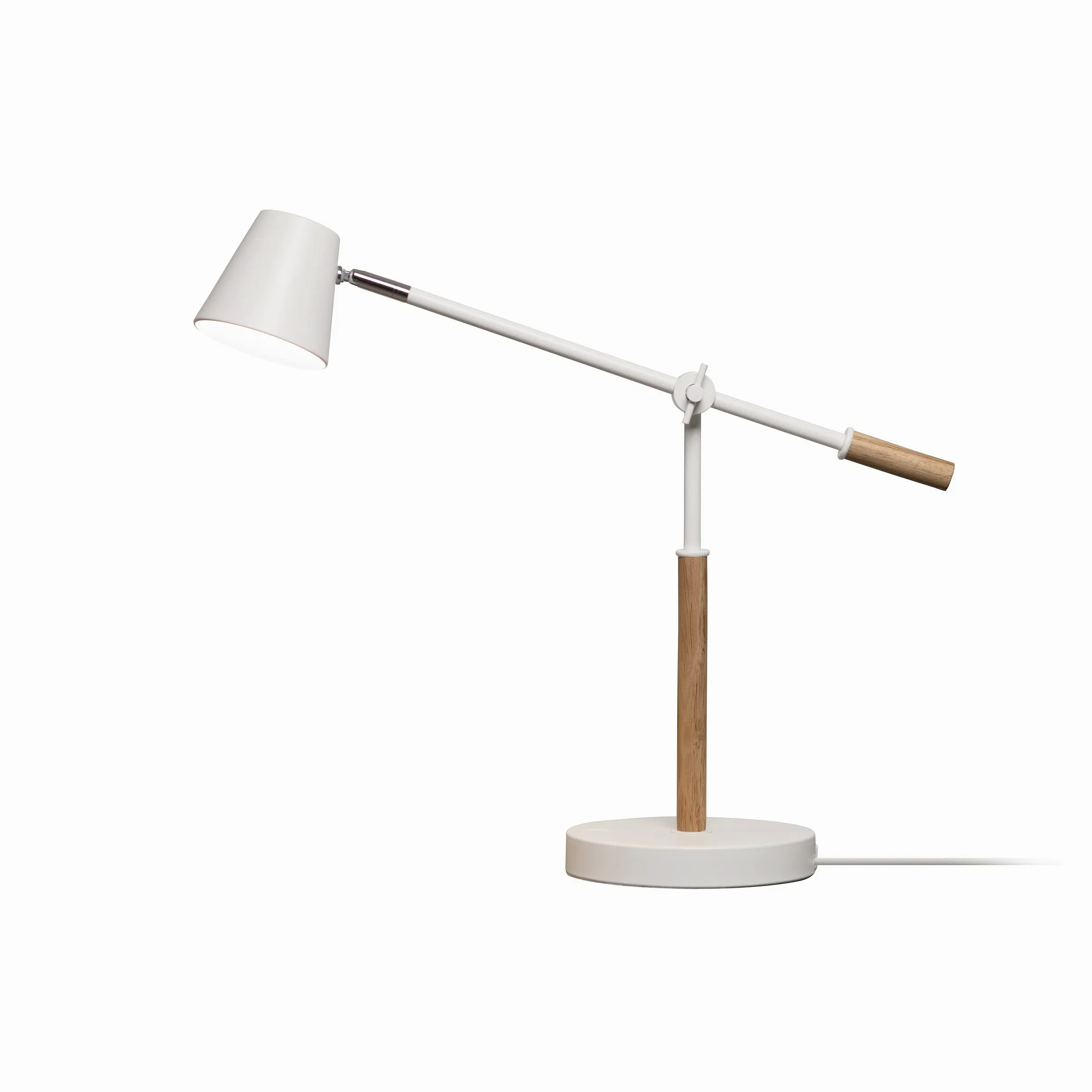 Unilux Lampa biurkowa LED Vicky, skandynawska, ściemniana, biała z drewnem