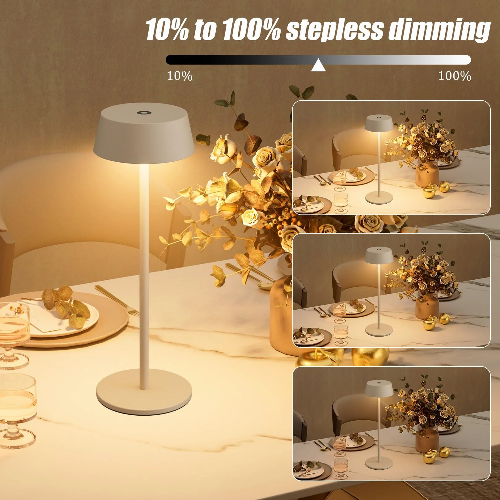 K-Bright Bezprzewodowa lampa stołowa LED, 2 sztuki, 3000 K, ciepła biel, lampa stołowa LED, do użytku na zewnątrz, ściemniana lampa stołowa, nadaje się na kolację, do czytania, sypialni, ogrodu i