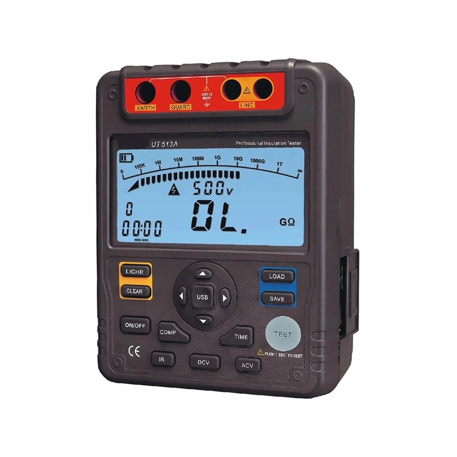 Tester Wielofunkcyjny, Tester rezystancji izolacji 513A, 5000V, przechowywanie danych, analogowy wykres słupkowy, DAR, transfer przez USB, podświetlenie LCD
