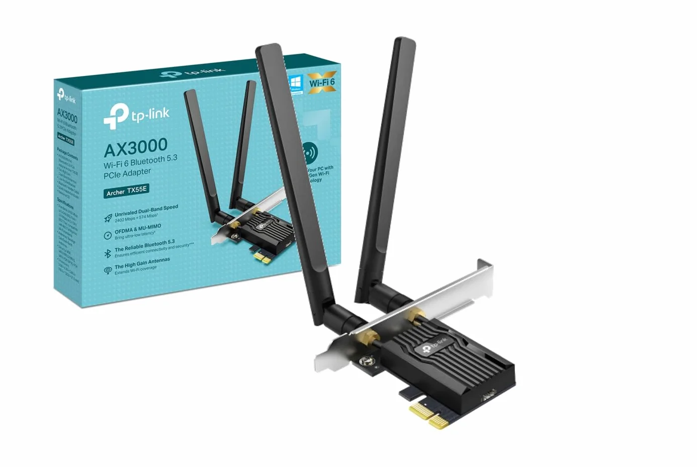 TP-Link Archer TX55E Adapter PCIe Wi-Fi 6 AX3000 2400 Mb/s Bluetooth 5.0 WPA3