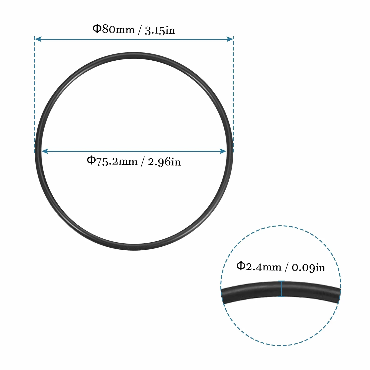 QUARKZMAN 80mm x 75.2mm x 2.4mm Nitrylowy Guma O-ring x 10szt Okrągły Uszczelka Podkładka dla Kran Hydrauliczny Naprawa Uszczelnienie Połączenie [Czarny]