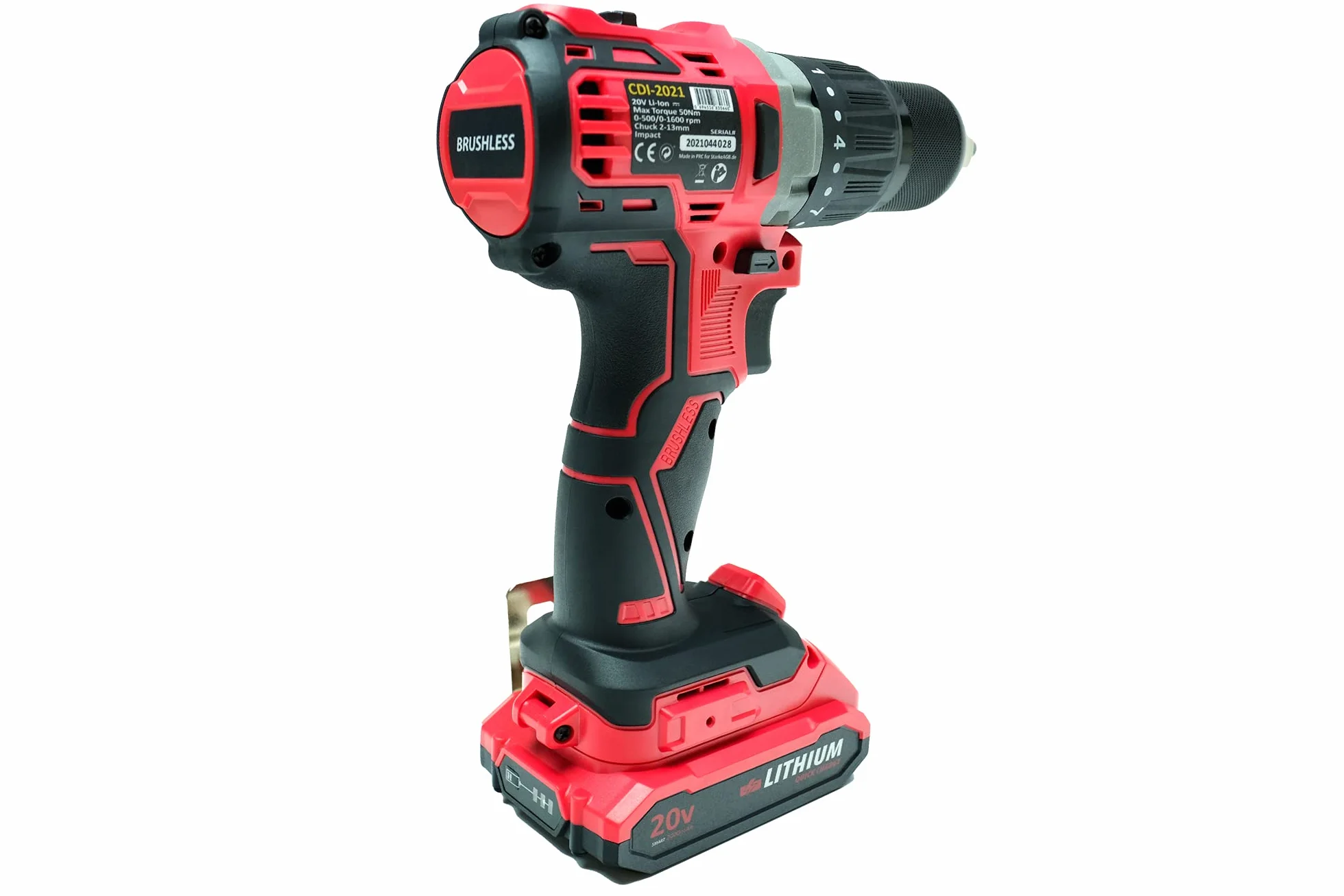 StärkeAGB CDI-2021 Wiertarko-Wkrętarka Akumulatorowa Bezszczotkowa 20V z Udarem, 50Nm, Zestaw 2x Akumulator Li-Ion 2.0Ah, Uchwyt Metalowy 13mm, Walizka i Akcesoria
