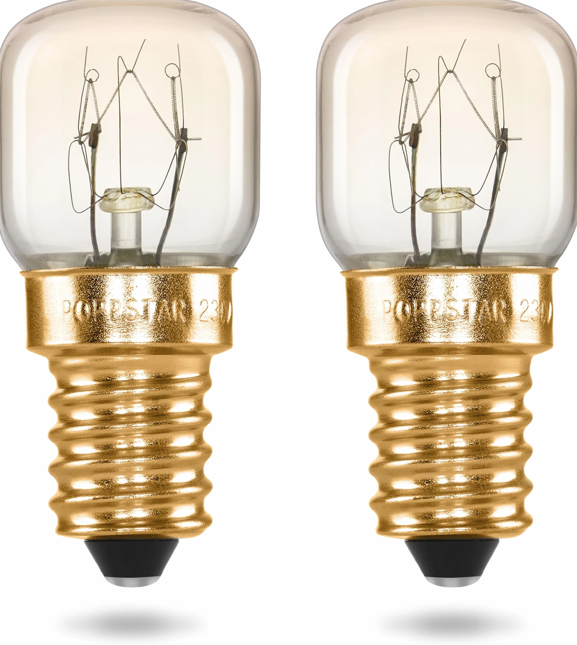 Poppstar żarówki do piekarnika E14 40W, odporne na wysokie temp. do 300°C (barwa światła: biała, ciepła 2700K, 430lm, 45x75mm), 2 szt.
