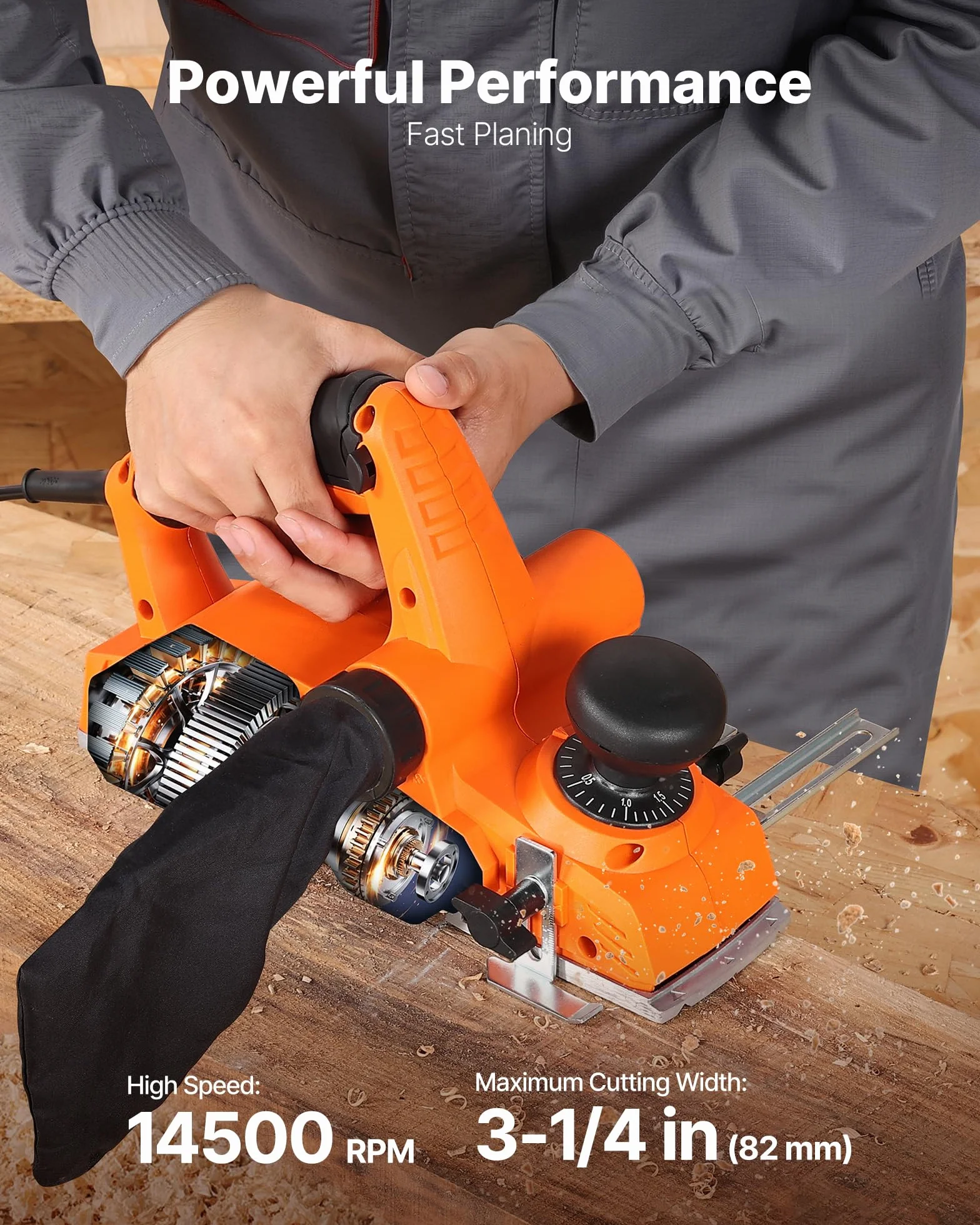 VEVOR Szerokość cięcia strugarki ręcznej 82 mm, przenośna strugarka z kablem 900 W 14500 obr./min do obróbki drewna, głębokość cięcia 3 mm, 2 ostrza, szlifierka ręczna DIY