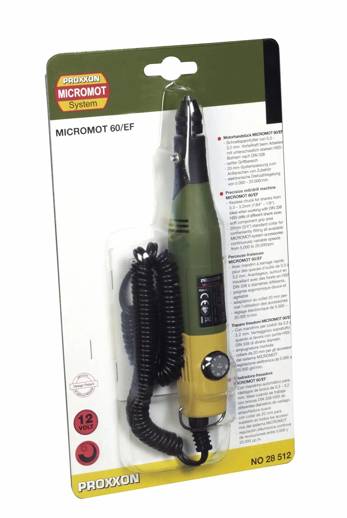 Proxxon 28512 Wiertarko-Frezarka, 40 W, 12 V, Wielokolorowy, 35 mm x 220 mm