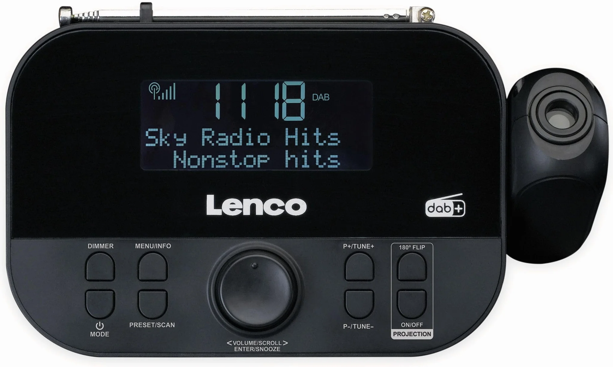 Lenco CR-615 DAB+ budzik z projektorem, radio zegarowe DAB+ FM, 30 stacji, czarny